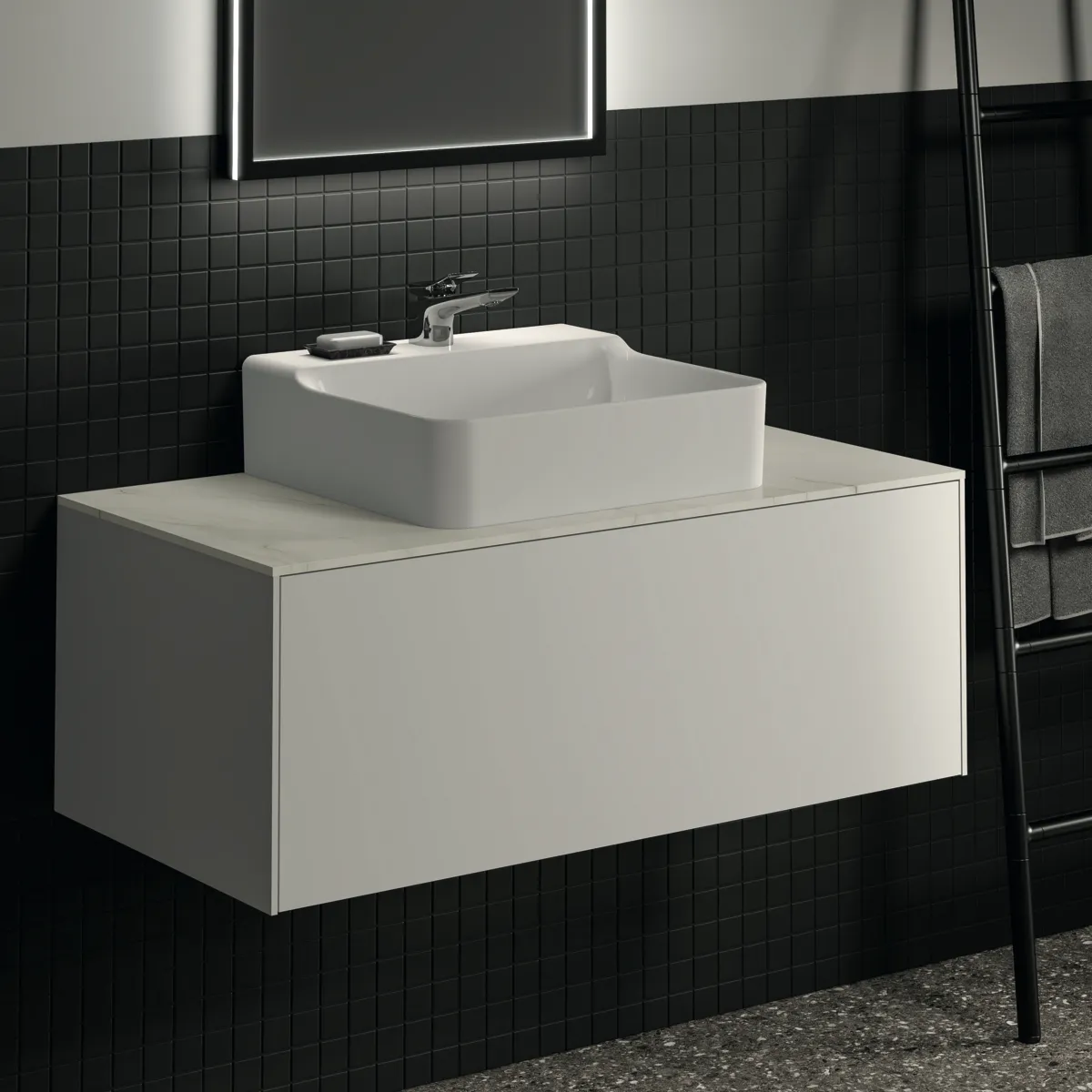 Waschtischplatte Conca, aus Keramik, 1002x505x6mm, Marmor Noir Desir Waschtischplatte Conca, aus Keramik, 1002x505x6mm, Marmor Noir Desir