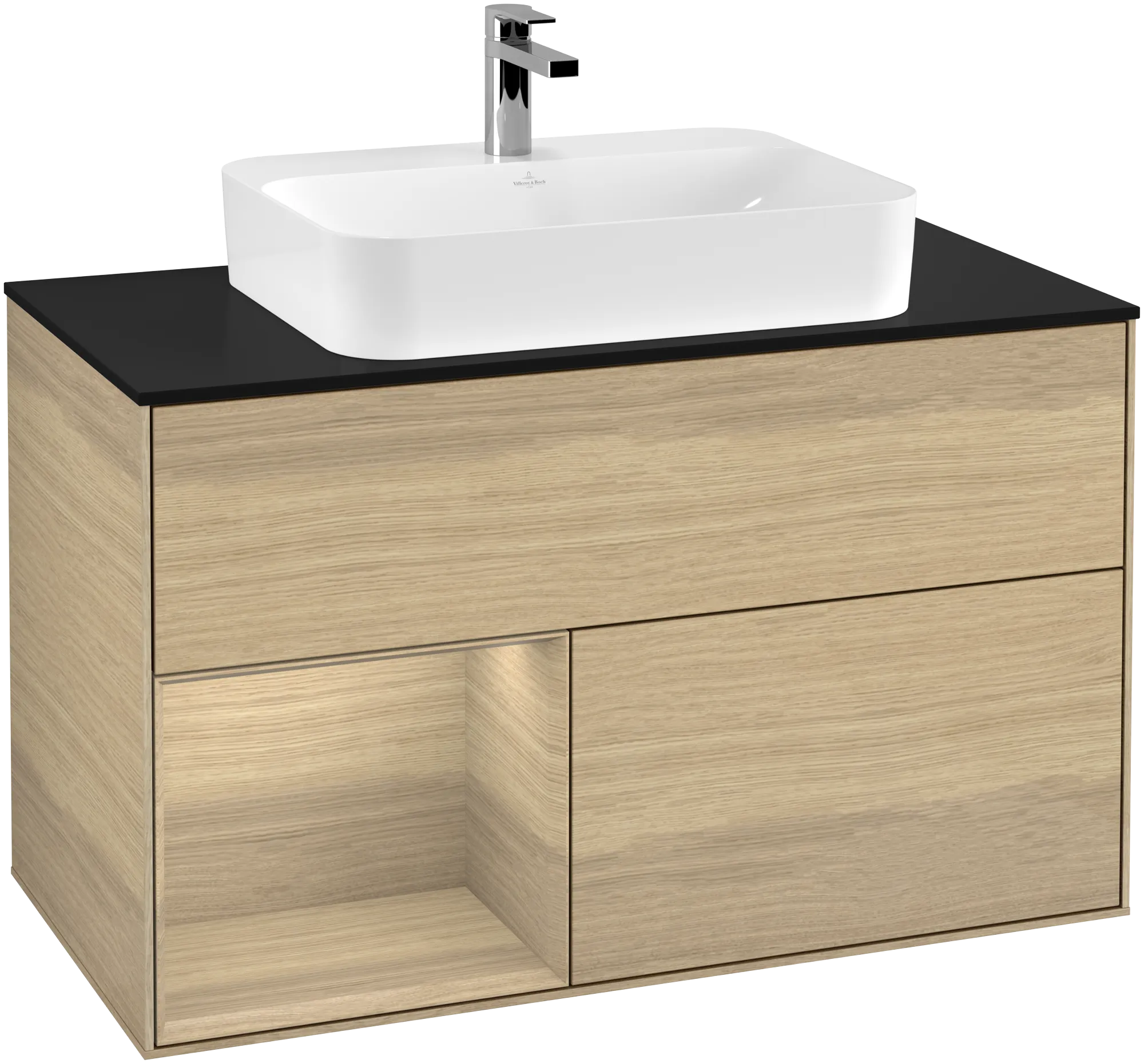 Villeroy & Boch Finion Waschbeckenunterschrank F36, 1000 x 603 x 501 mm, Oak Veneer / Glass Black Matt