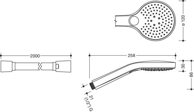 HEWI Set Handbrause und Brauseschlauch, 3-Strahl, Schwarz matt HEWI Set Handbrause und Brauseschlauch, 3-Strahl, Schwarz matt
