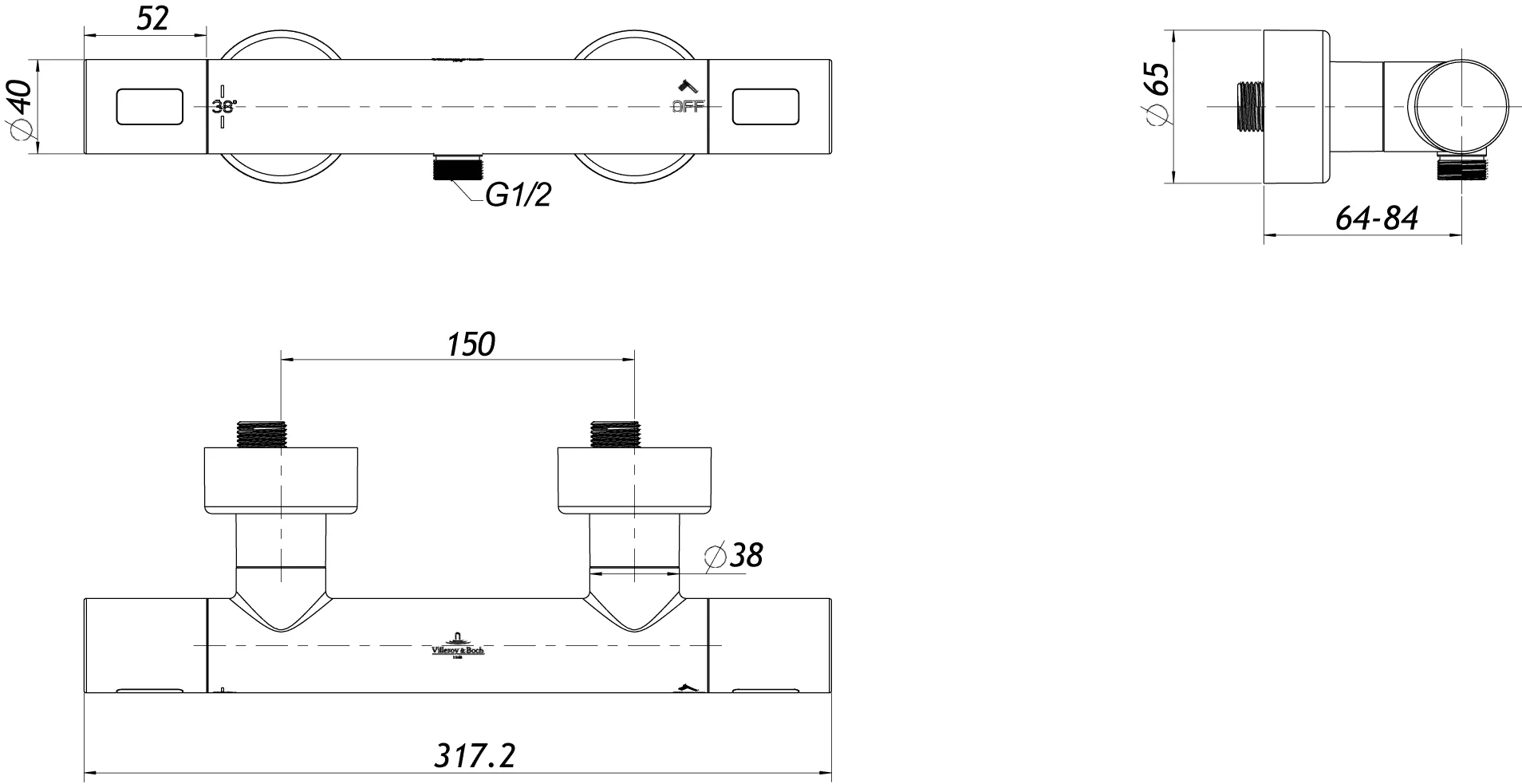 Villeroy & Boch Duschthermostat Universal Taps & Fittings TVS000017000, 317x65x104mm Rund Chrom