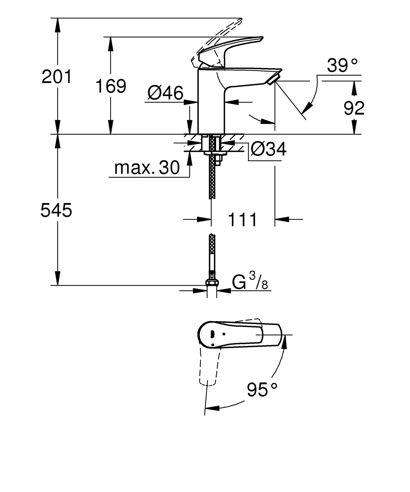 Einhand-Waschtischbatterie Eurosmart 23974_3, S-Size, Mittelstellung kalt, glatter Körper, Mousseur 3,5 l/min, chrom Einhand-Waschtischbatterie Eurosmart 23974_3, S-Size, Mittelstellung kalt, glatter Körper, Mousseur 3,5 l/min, chrom