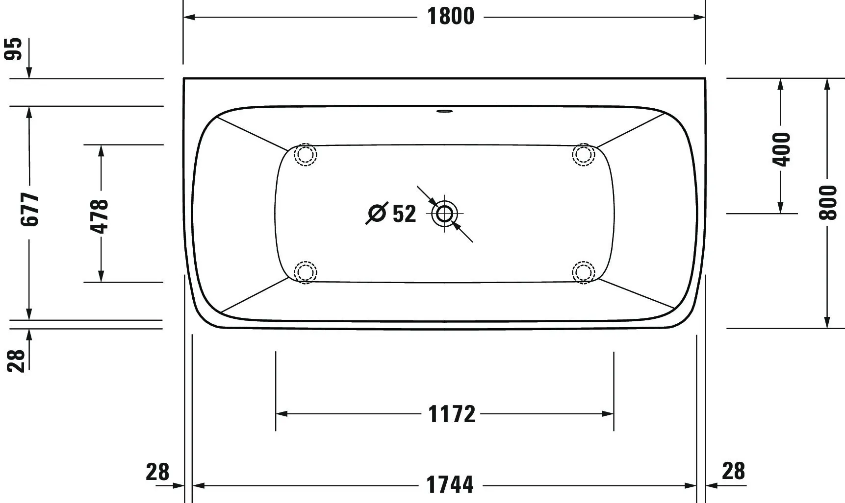 Duravit Badewanne „Qatego“ rechteck 180 × 80 cm, Mittelablauf