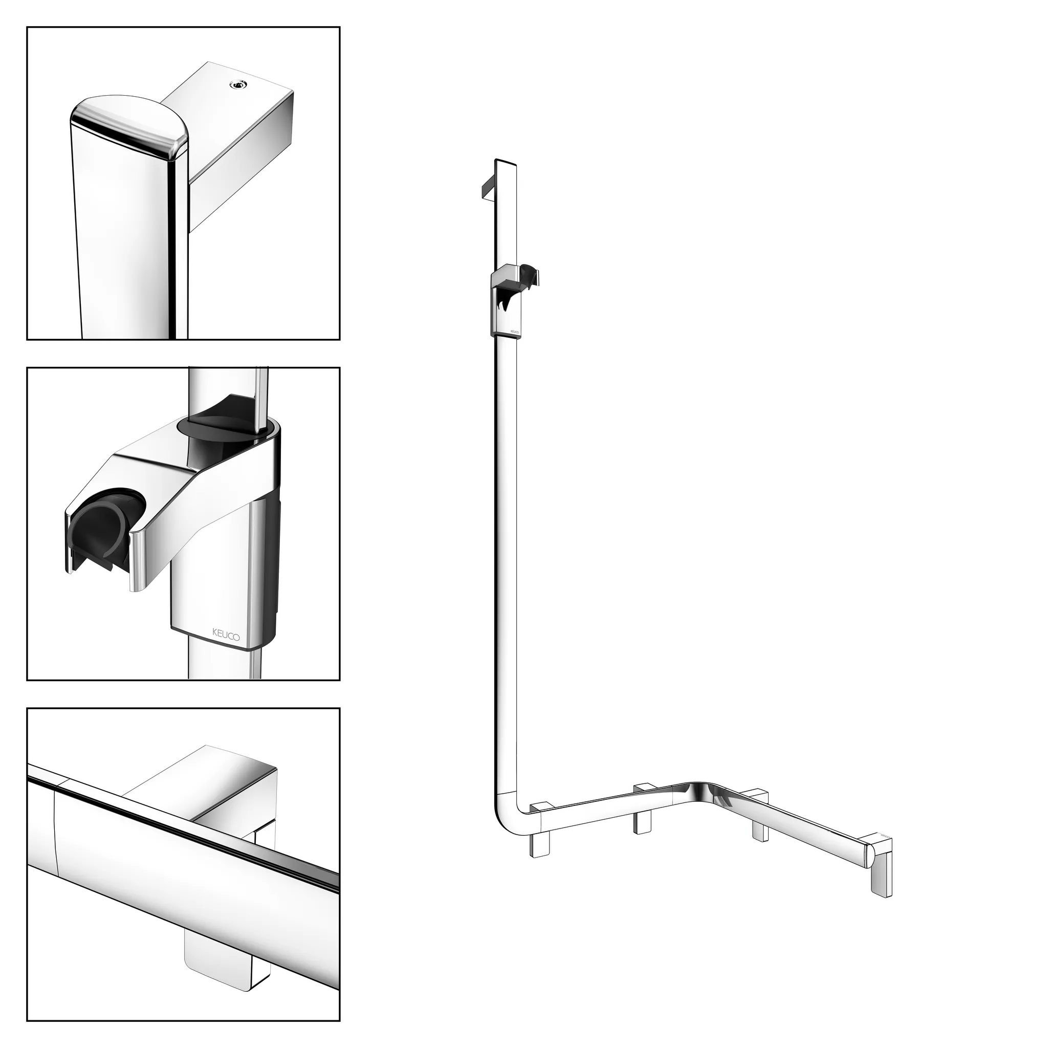 KEUCO Duschhandlauf mit Brausestange „Axess“ 600 × 600 × 1300 mm Ausführung links, in Verchromt