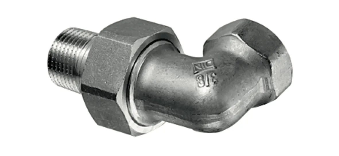 Heizkörperverschraubung, Eckform, Max. Betriebsdruck: 10 bar, DN 15 G 1/2 IG, DN 15 R 1/2 AG mit Rändierung, Messing Heizkörperverschraubung, Eckform, Max. Betriebsdruck: 10 bar, DN 15 G 1/2 IG, DN 15 R 1/2 AG mit Rändierung, Messing