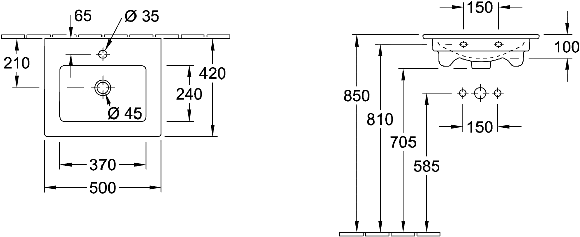 Villeroy & Boch Handwaschbecken „Venticello“ 500 × 420 × 150 mm, mit Hahnlochbohrung, Hahnlochposition mittig in Weiß Alpin Villeroy & Boch Handwaschbecken „Venticello“ 500 × 420 × 150 mm, mit Hahnlochbohrung, Hahnlochposition mittig in Weiß Alpin