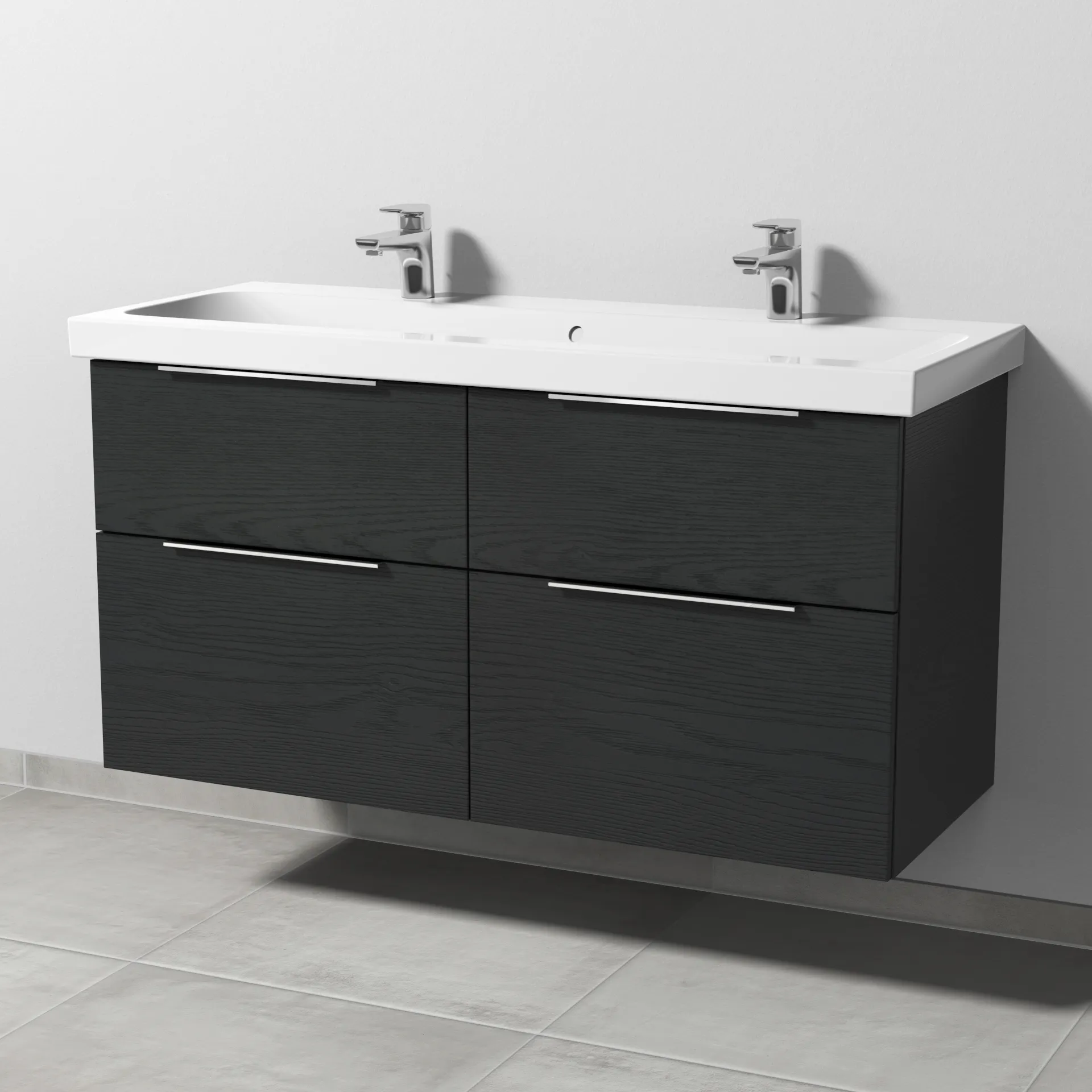 Sanipa Waschtischunterschrank „3way“ passend zu Keramik-Waschtische iCon Light von Geberit 1150 × 591 × 462 mm in Black Oak, Becken mittig, mit