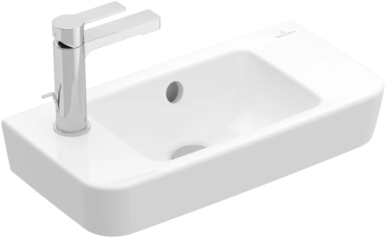 Villeroy & Boch Handwaschbecken „O.novo“ Compact 500 × 250 × 145 mm, für Becken mittig, mit Hahnlochbohrung, Hahnlochposition links in Weiß Alpin Villeroy & Boch Handwaschbecken „O.novo“ Compact 500 × 250 × 145 mm, für Becken mittig, mit Hahnlochbohrung, Hahnlochposition links in Weiß Alpin