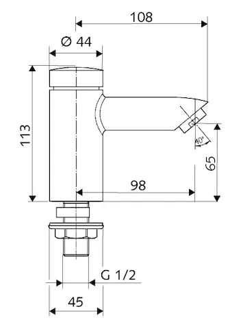 Standventil PETIT SC, HD-K - Hochdruck Kaltwasser / vorgemischtes Wasser, Selbstschluss, DN 15 G 1/2 AG, Gehäuse entzinkungsbeständiges Messing, chrom
