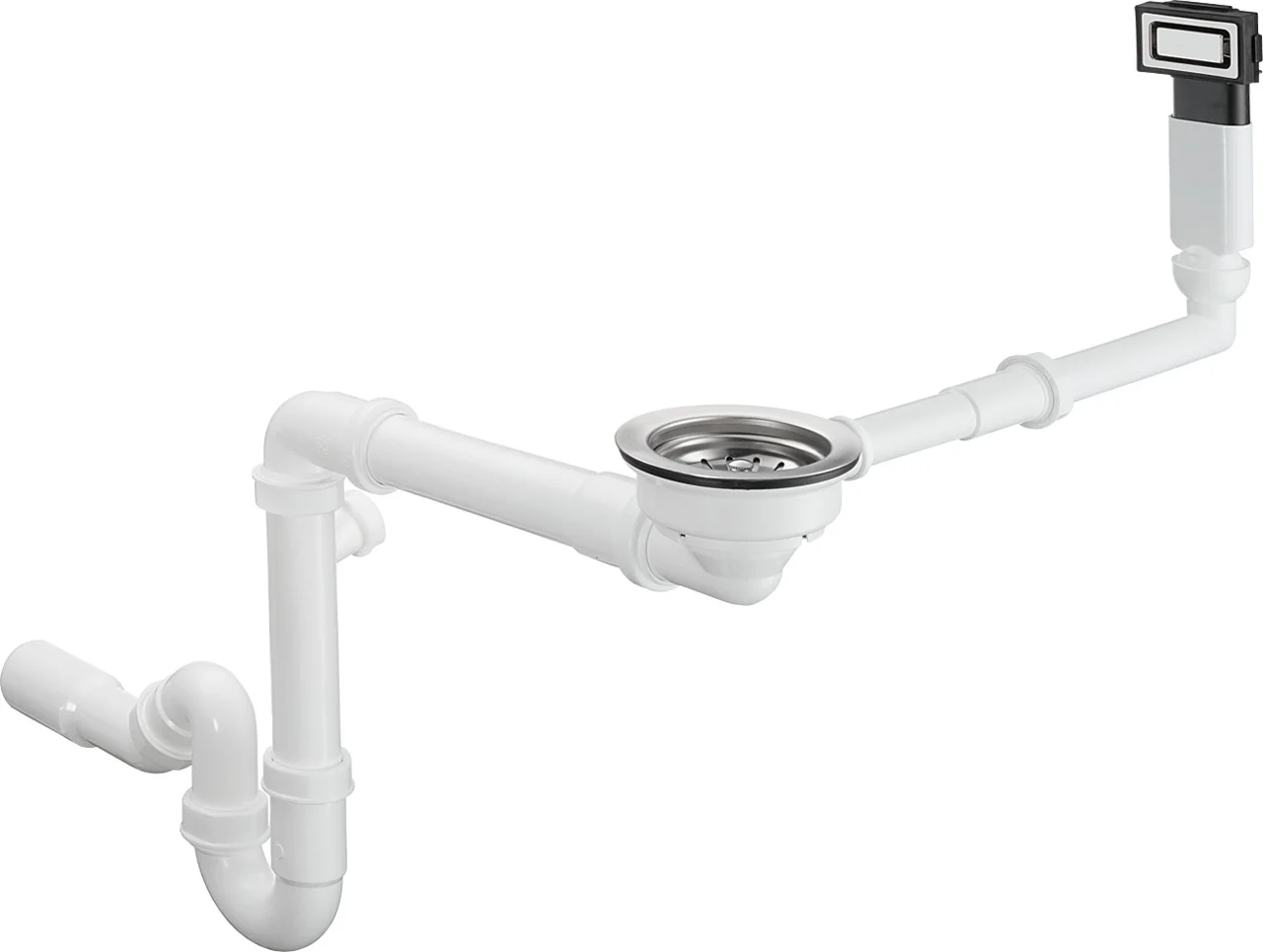Hansgrohe Manuelle Ab- und Überlaufgarnitur D14-10, Edelstahl, Durchmesser 40/50 mm, 1 1/2" mit Raumsparablaufbogen und Röhrengeruchverschluss Hansgrohe Manuelle Ab- und Überlaufgarnitur D14-10, Edelstahl, Durchmesser 40/50 mm, 1 1/2" mit Raumsparablaufbogen und Röhrengeruchverschluss