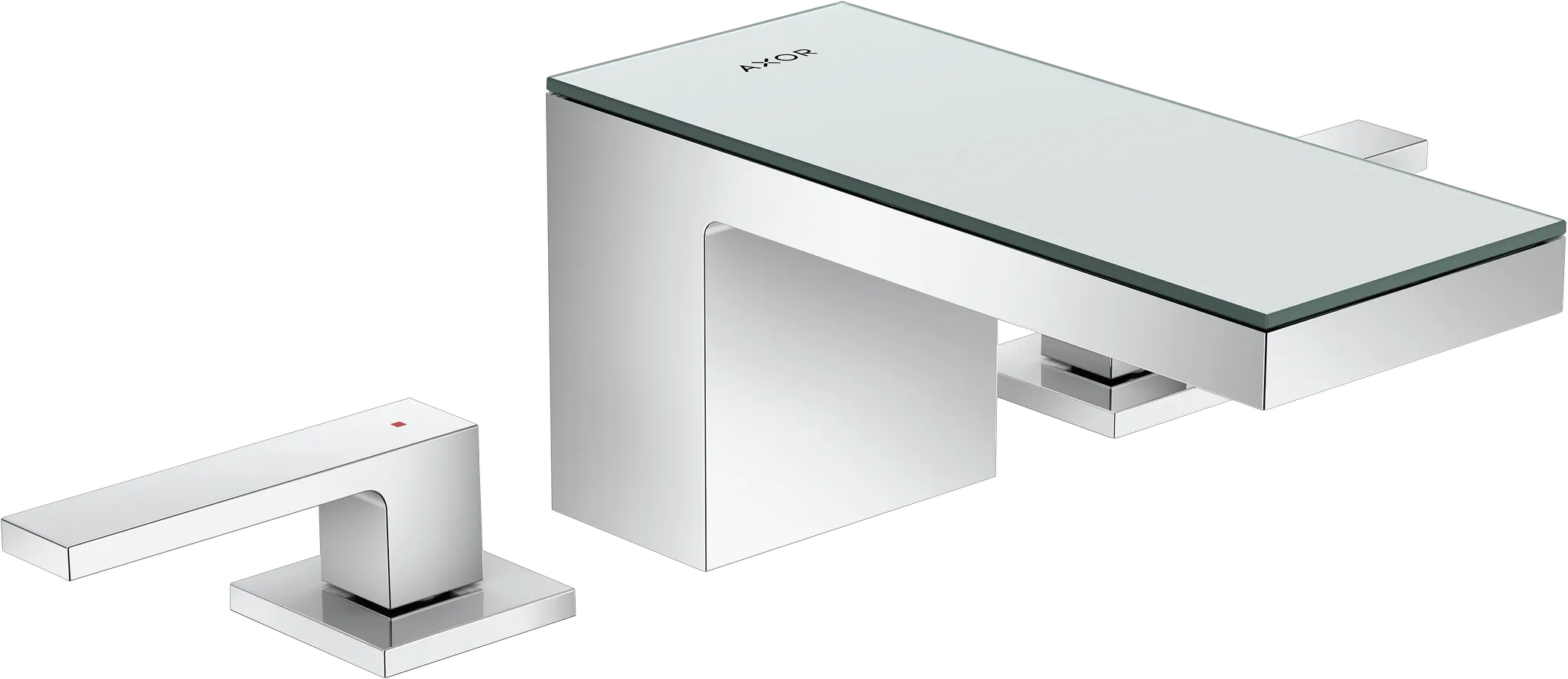 Hansgrohe AXOR MyEdition 3-Loch Waschtischarmatur 70 mit Push-Open Ablaufgarnitur, Chrom/Spiegelglas Hansgrohe AXOR MyEdition 3-Loch Waschtischarmatur 70 mit Push-Open Ablaufgarnitur, Chrom/Spiegelglas