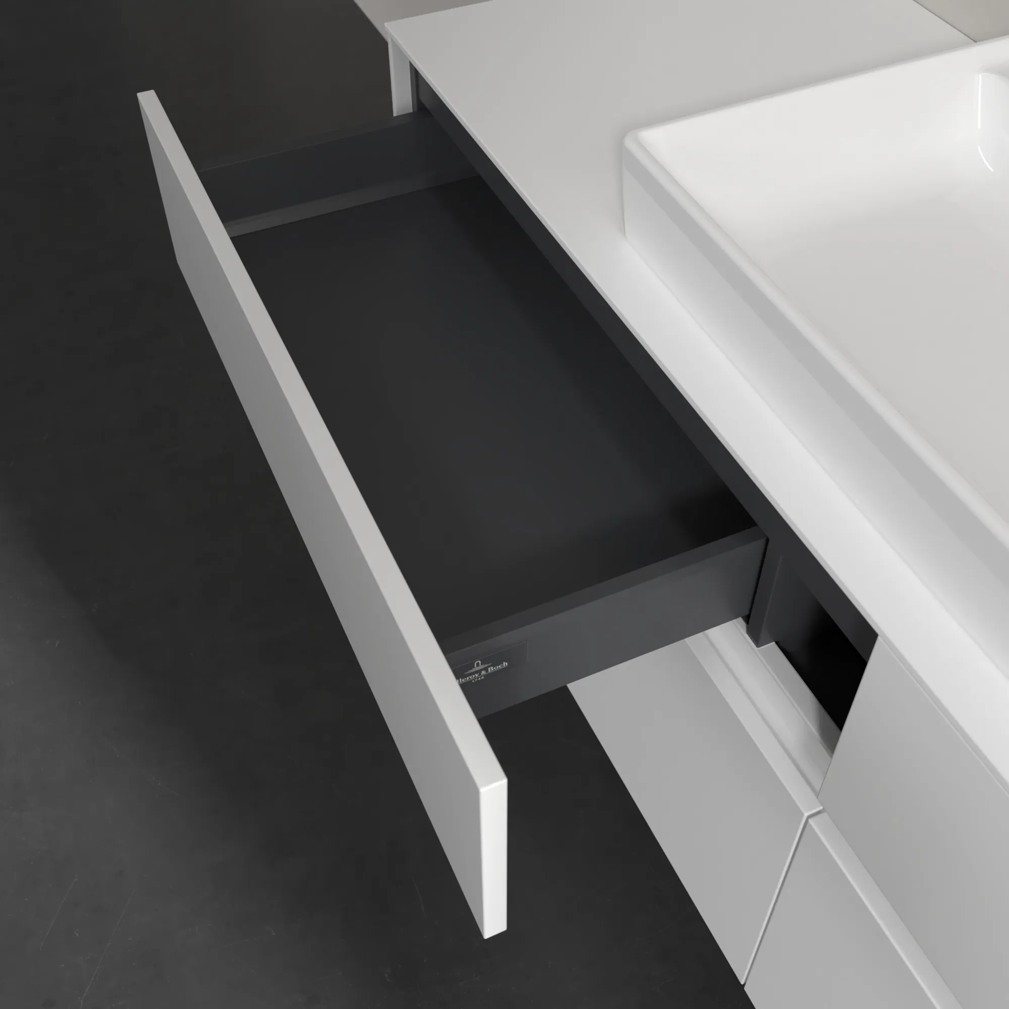 Villeroy & Boch Waschtischunterschrank „Collaro“ 1600 × 548 × 500 mm Glossy White, ohne Beleuchtung, für Becken mittig