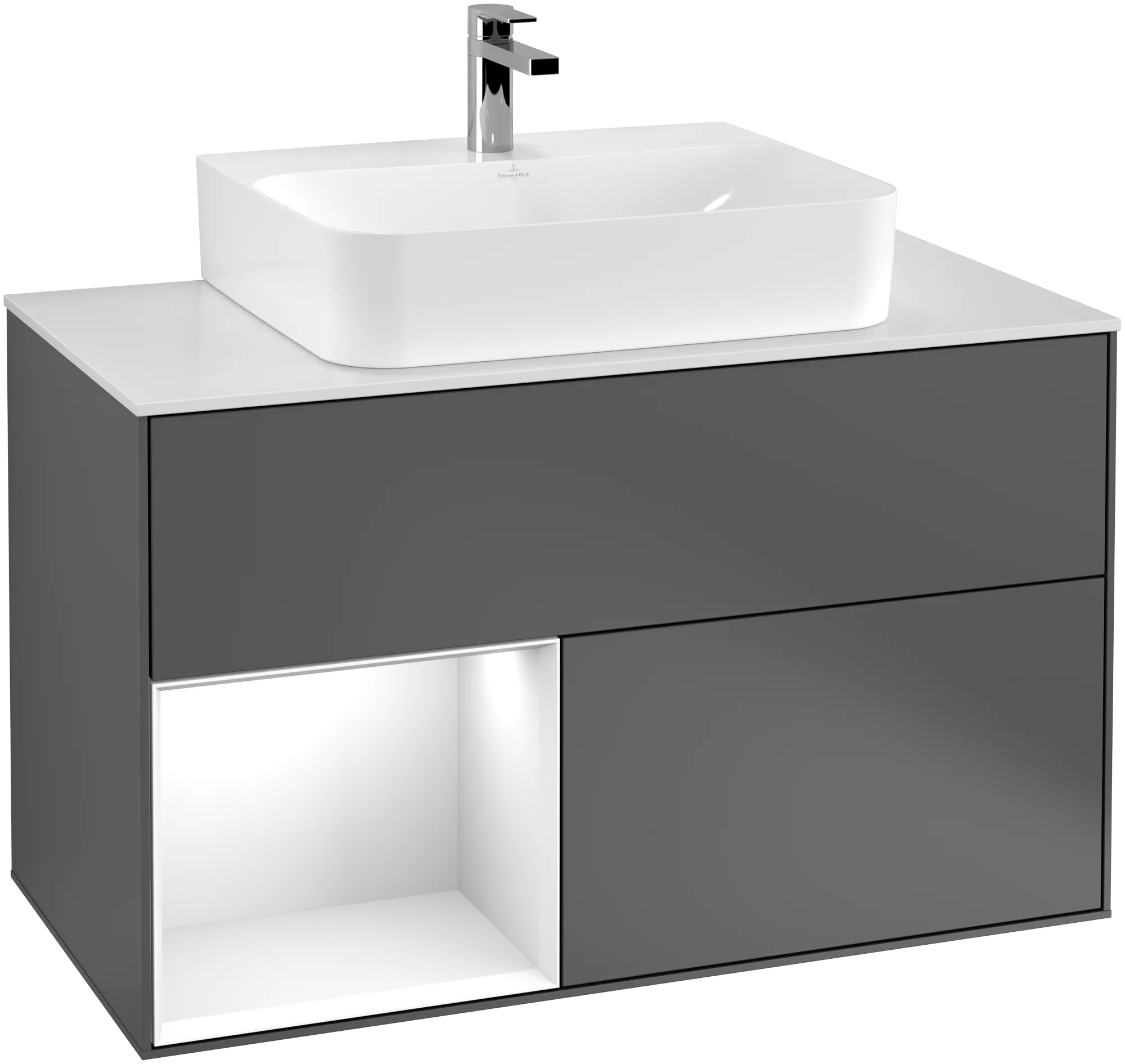 Villeroy & Boch Waschbeckenunterschrank Finion G11, anthrazit matt lackiert / glänzend weiß lackiert / glasweiß matt