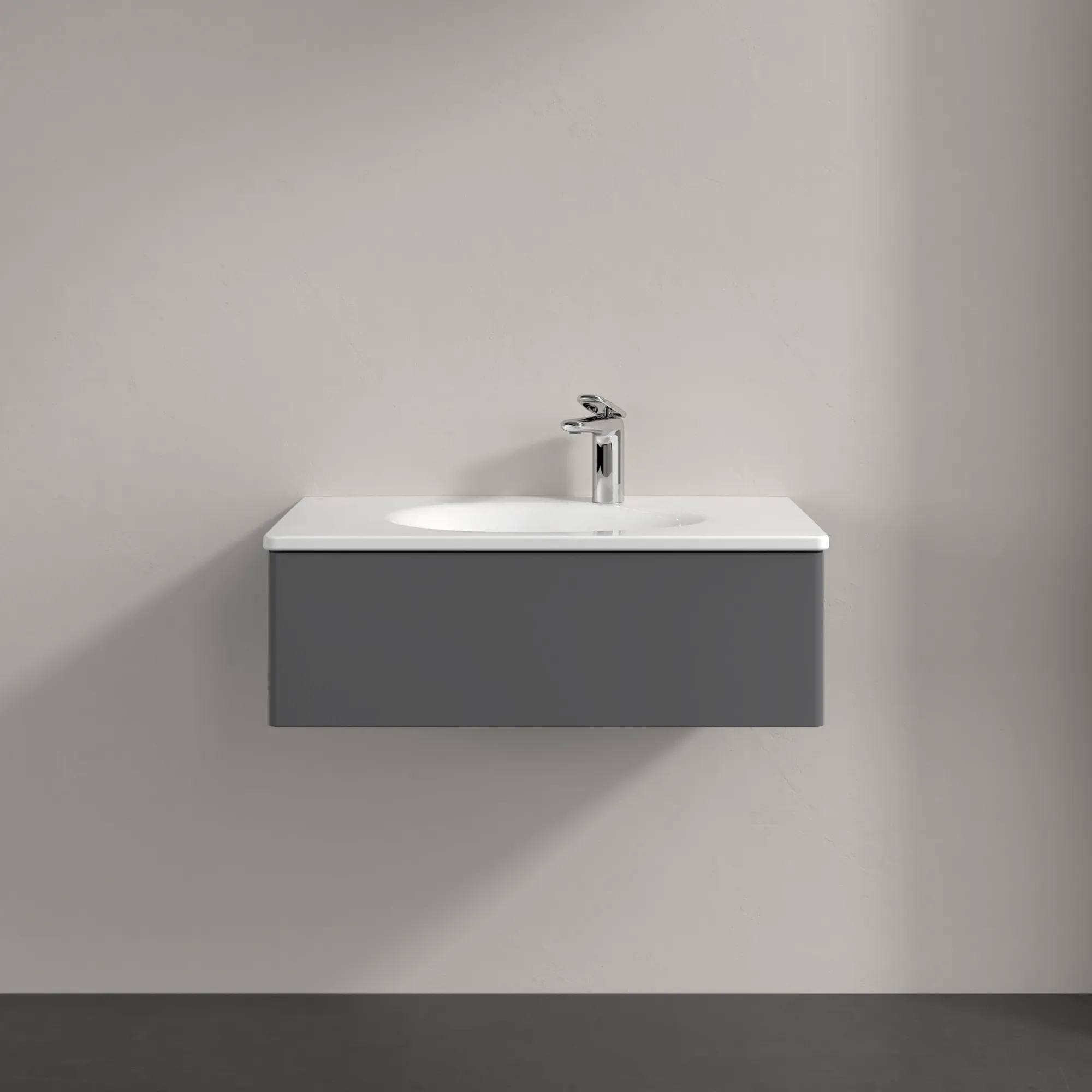 Villeroy & Boch Waschbeckenunterschrank Antao K01, Anthracite Matt Lacquer, 788x256x496mm, 256mm Höhe, mittige Wanneneinbauposition, 1 Auszug mit SoftClosing und Push-to-open Funktion Villeroy & Boch Waschbeckenunterschrank Antao K01, Anthracite Matt Lacquer, 788x256x496mm, 256mm Höhe, mittige Wanneneinbauposition, 1 Auszug mit SoftClosing und Push-to-open Funktion