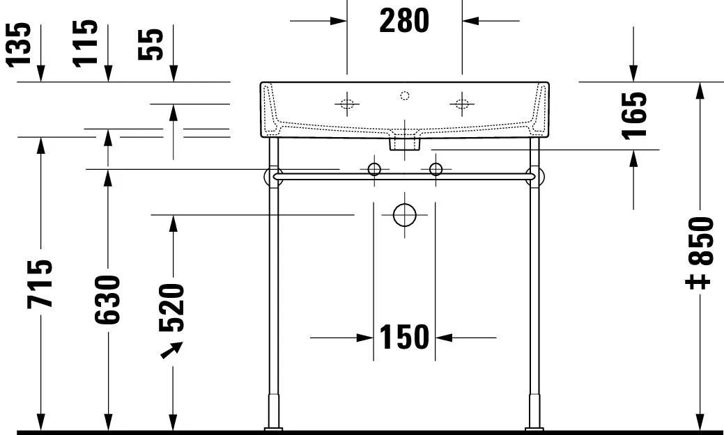 Wandwaschtisch „Vero Air“, mit Überlauf, Hahnlochposition mittig