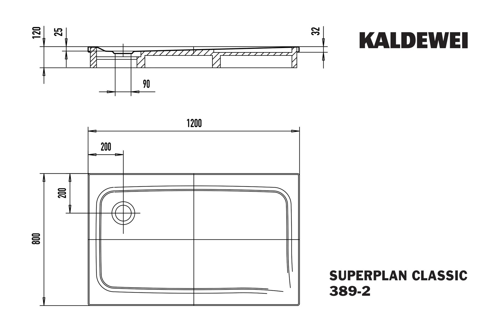Kaldewei rechteck Duschwanne „Superplan Classic“ 120 × 80 cm ohne Oberflächenbeschichtung, ohne Oberflächenveredelung, in schwarz matt