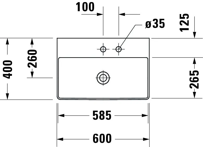 Wandwaschtisch Compact „DuraSquare“, ohne Überlauf, Hahnlochposition mittig