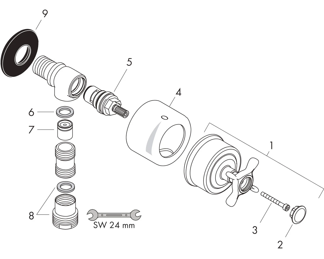 Wandabsperrventil Axor Montreux Fixfit Stop chr.Kreuzgr.Schlauchanschl.