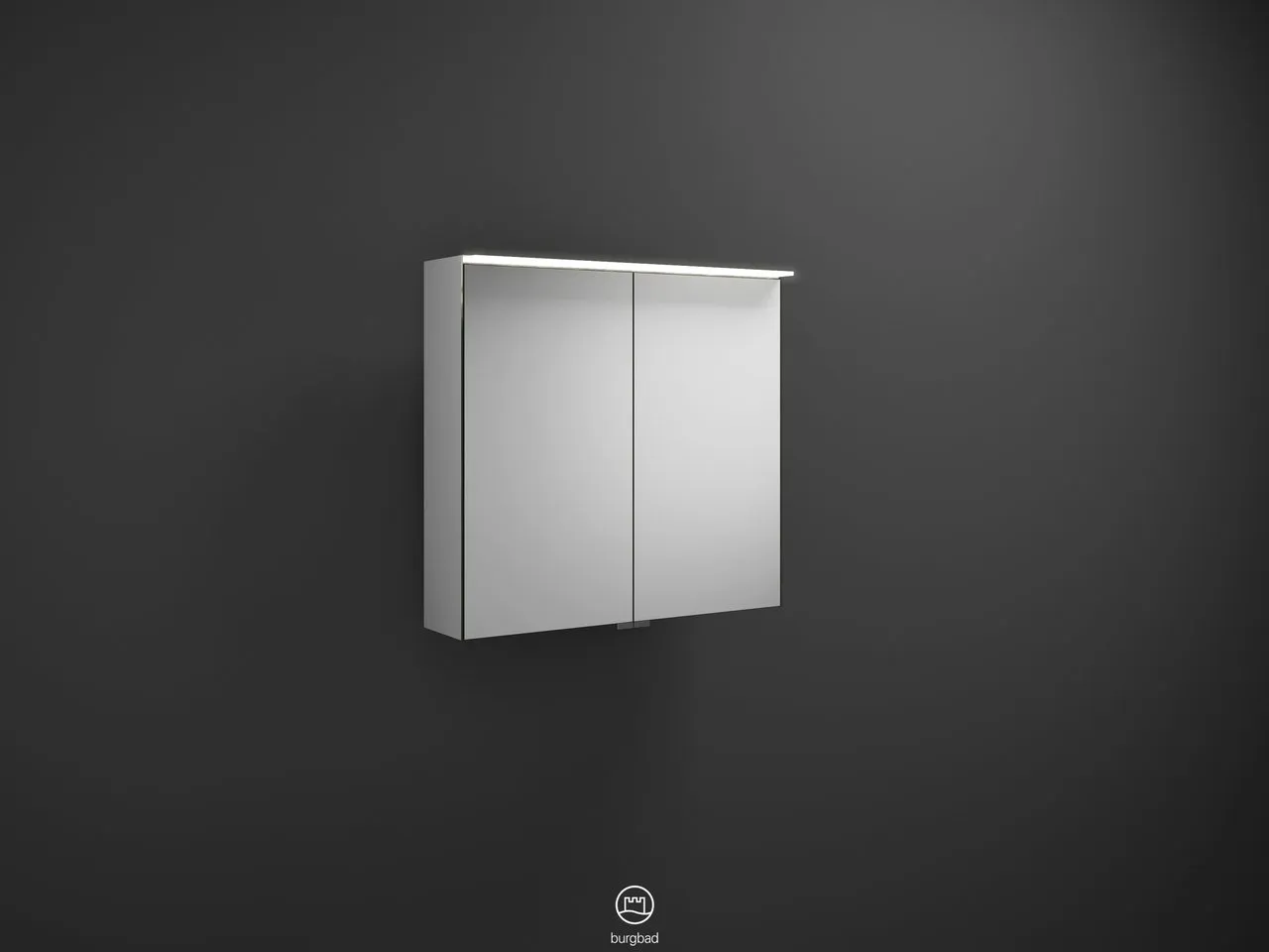 Spiegelschrank RL10 von burgbad – beidseitig verspiegelt, LED-Aufsatzleuchte 4200 K, Anthrazitgrau, 706 x 200 mm, Höhe 670 mm