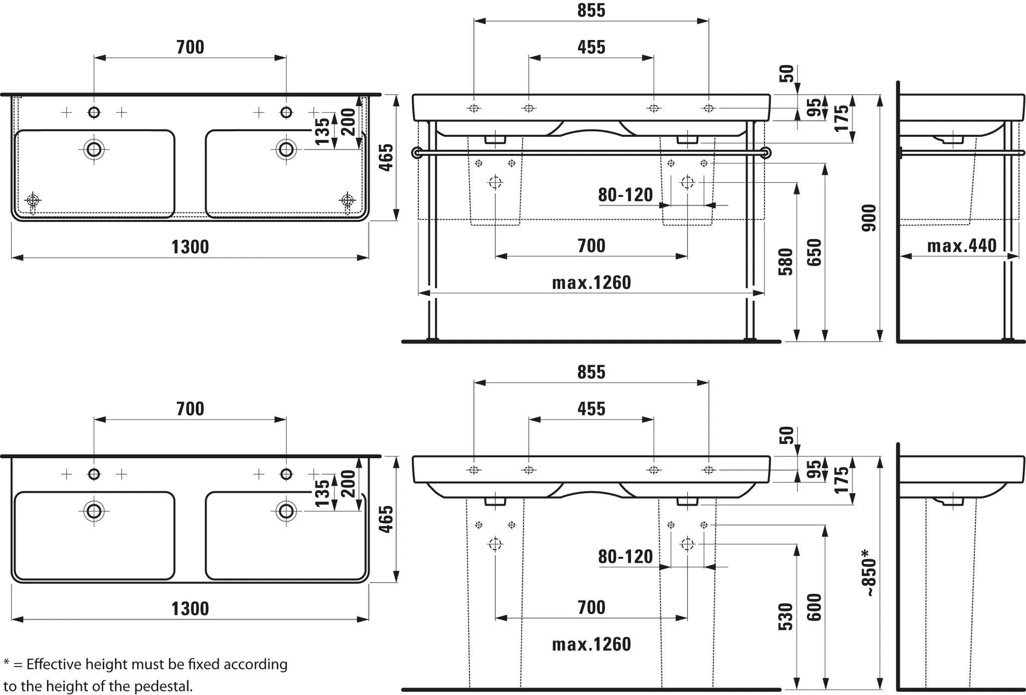 Doppelwaschtisch PRO S 460x1300x175 1 Hahnloch je Becken mit Überlauf weiß Doppelwaschtisch PRO S 460x1300x175 1 Hahnloch je Becken mit Überlauf weiß