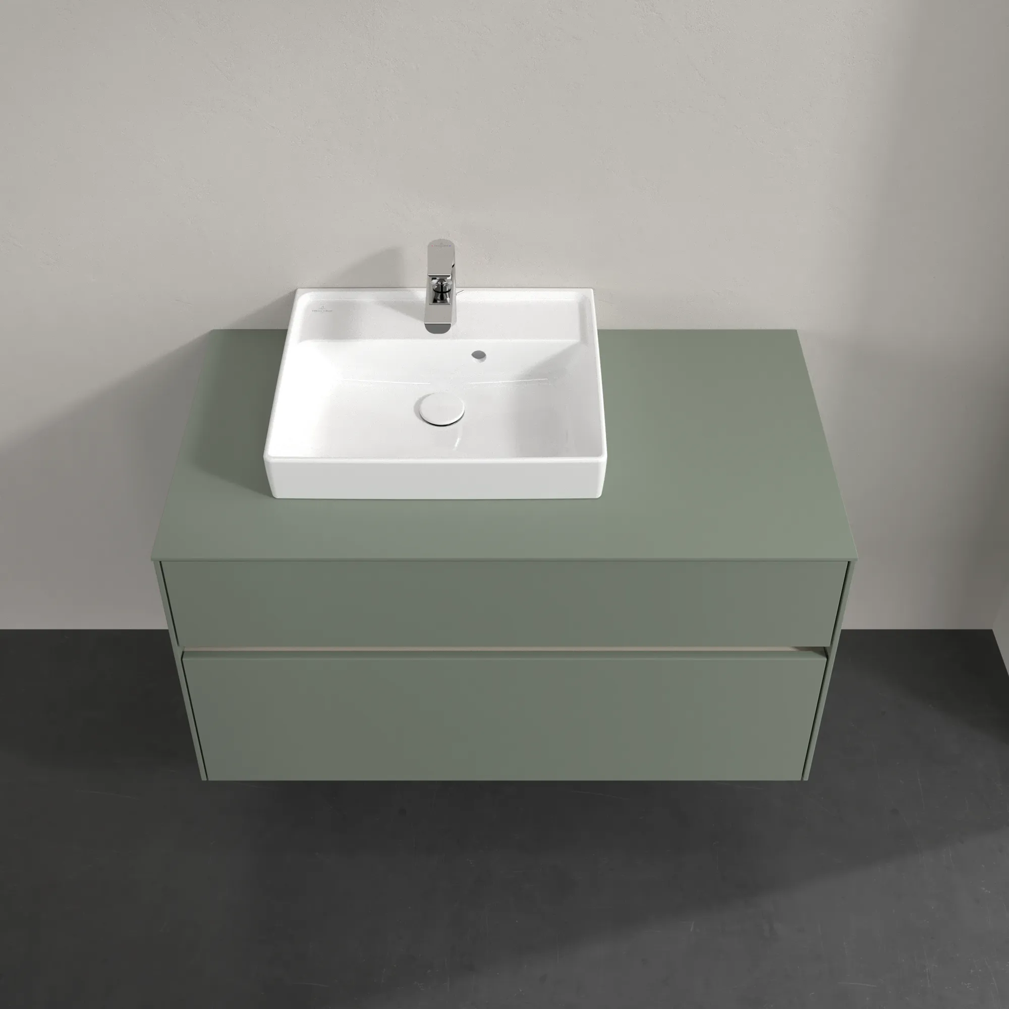 Villeroy & Boch Waschbeckenunterschrank Collaro C01400, Eckig Soft Green, 1000x548x500mm, 2 Auszüge mit Antirutsch-Boden, SoftClosing, Wandmontage