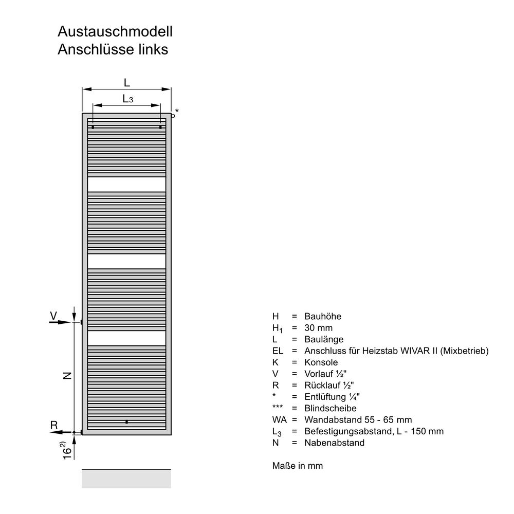 Zehnder Design-Elektroheizkörper „Universal“ 60 × 119,5 cm in Light Grey