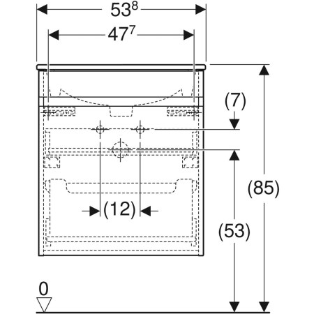 Renova Plan Set Möbelwaschtisch schmaler Rand, mit Waschtischunterschrank, eine Schublade und eine Innenschublade: Breite Waschtisch=55cm, Korpus und Front: Nussbaum hickory hell / Folie strukturiert, Waschtisch: weiß