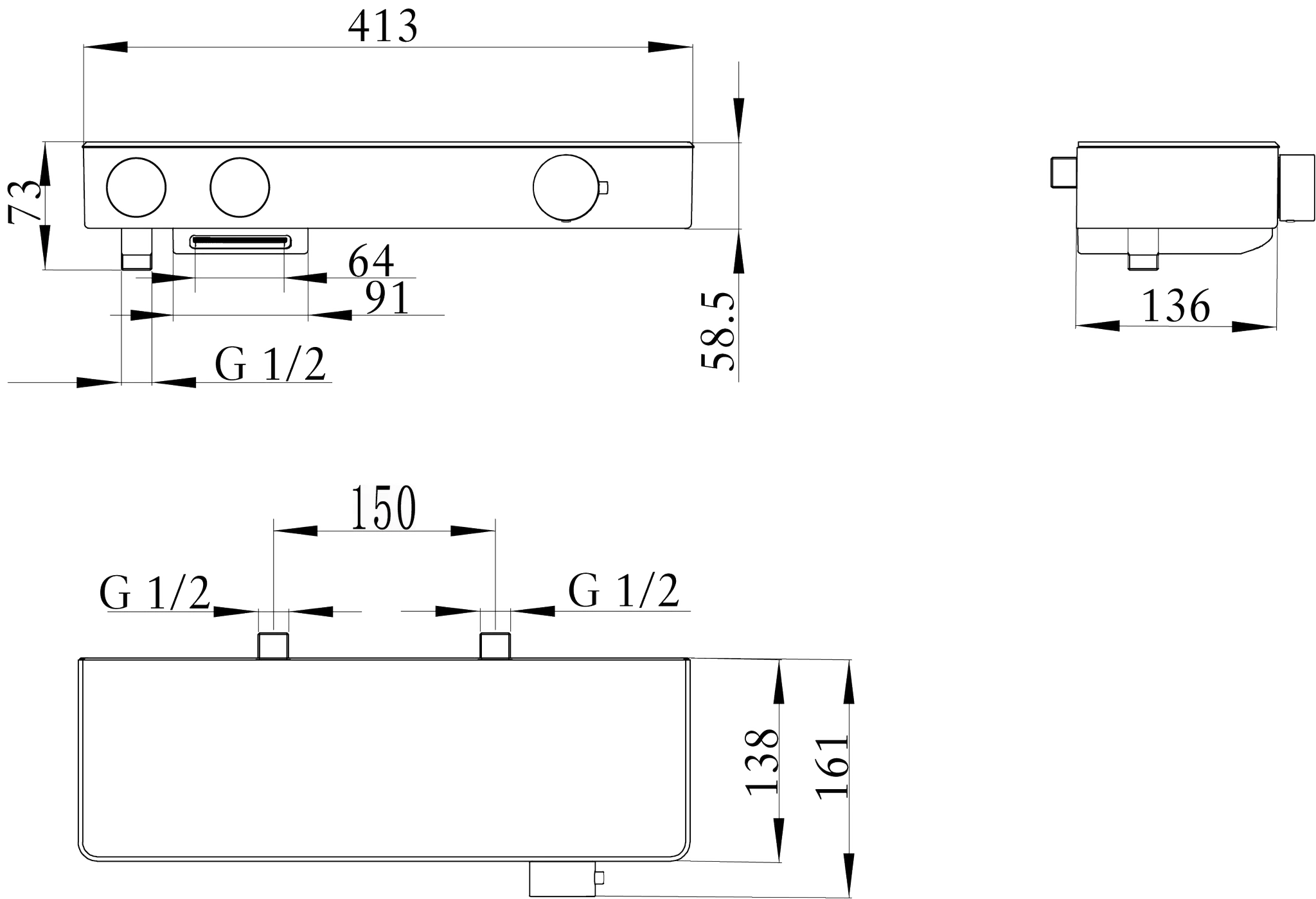 Villeroy & Boch Infinity Showers Badewannenthermostat TVT110002000, 210x150x495mm, Eckig, Matt Black