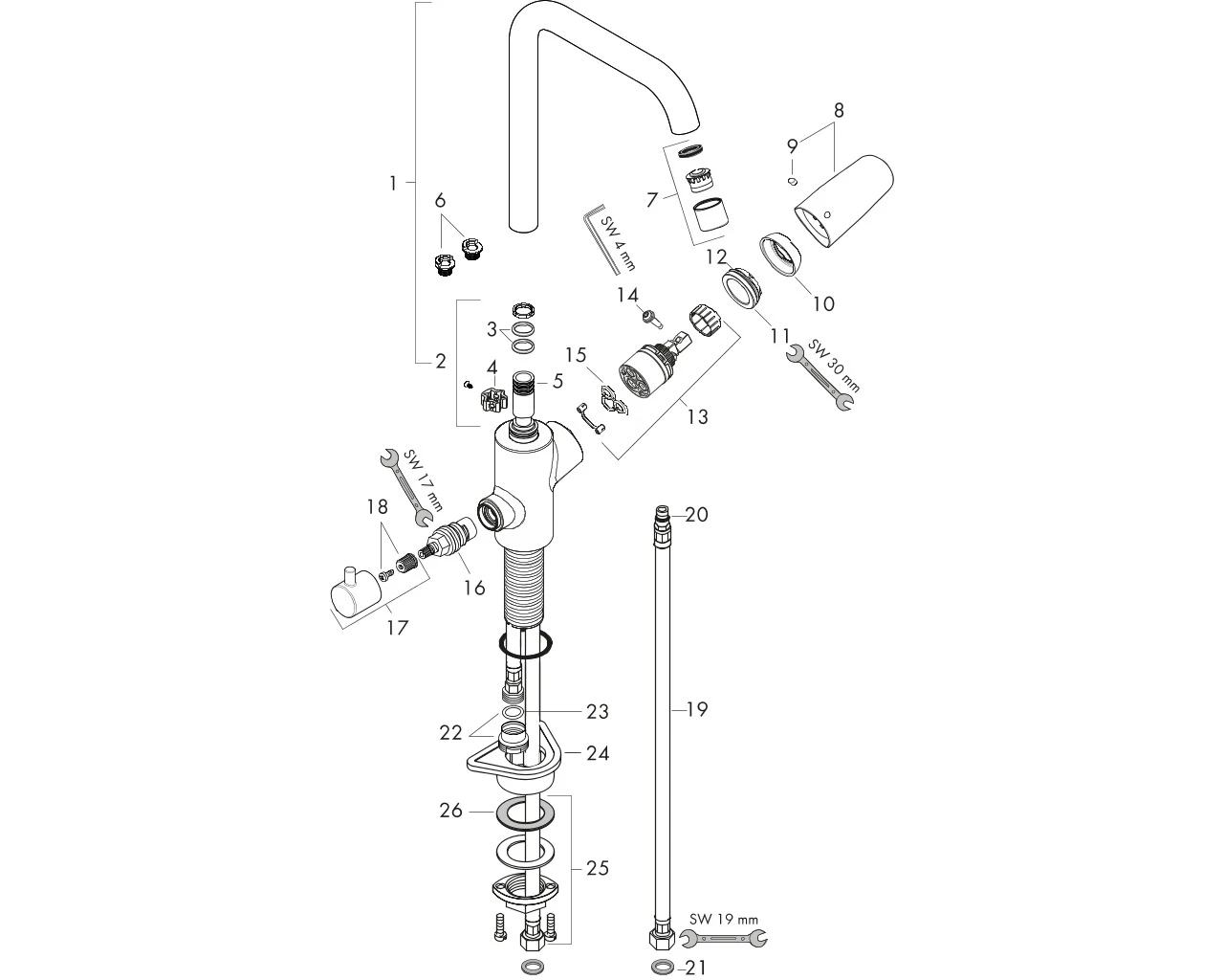 Spültischmischer 260 Focus M41 Geräteabsperrventil 1jet chrom