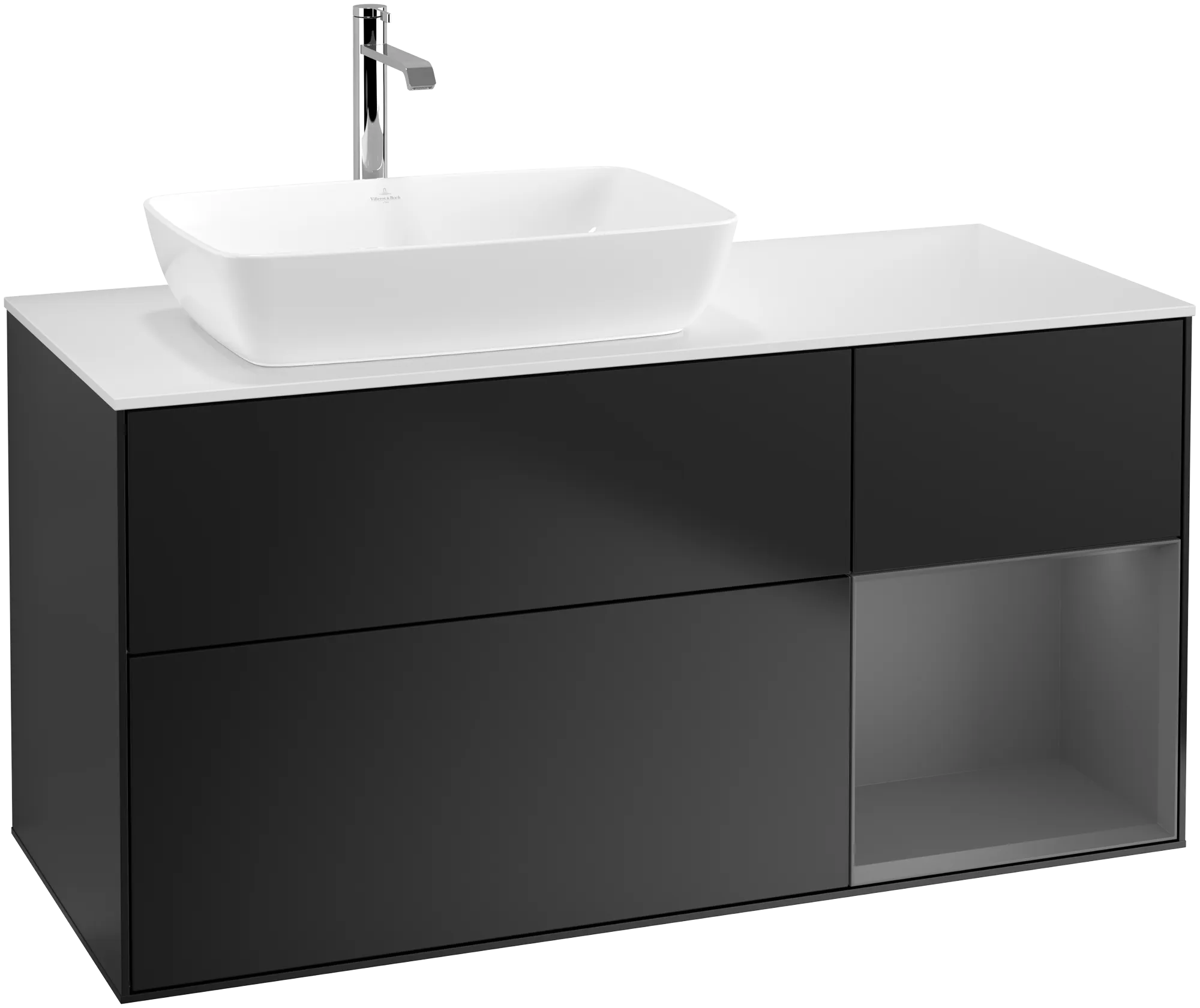 Villeroy & Boch Waschbeckenunterschrank Finion F81, 1200x603x501mm, Black Matt Lacquer / Anthracite Matt Lacquer / Glass White Matt