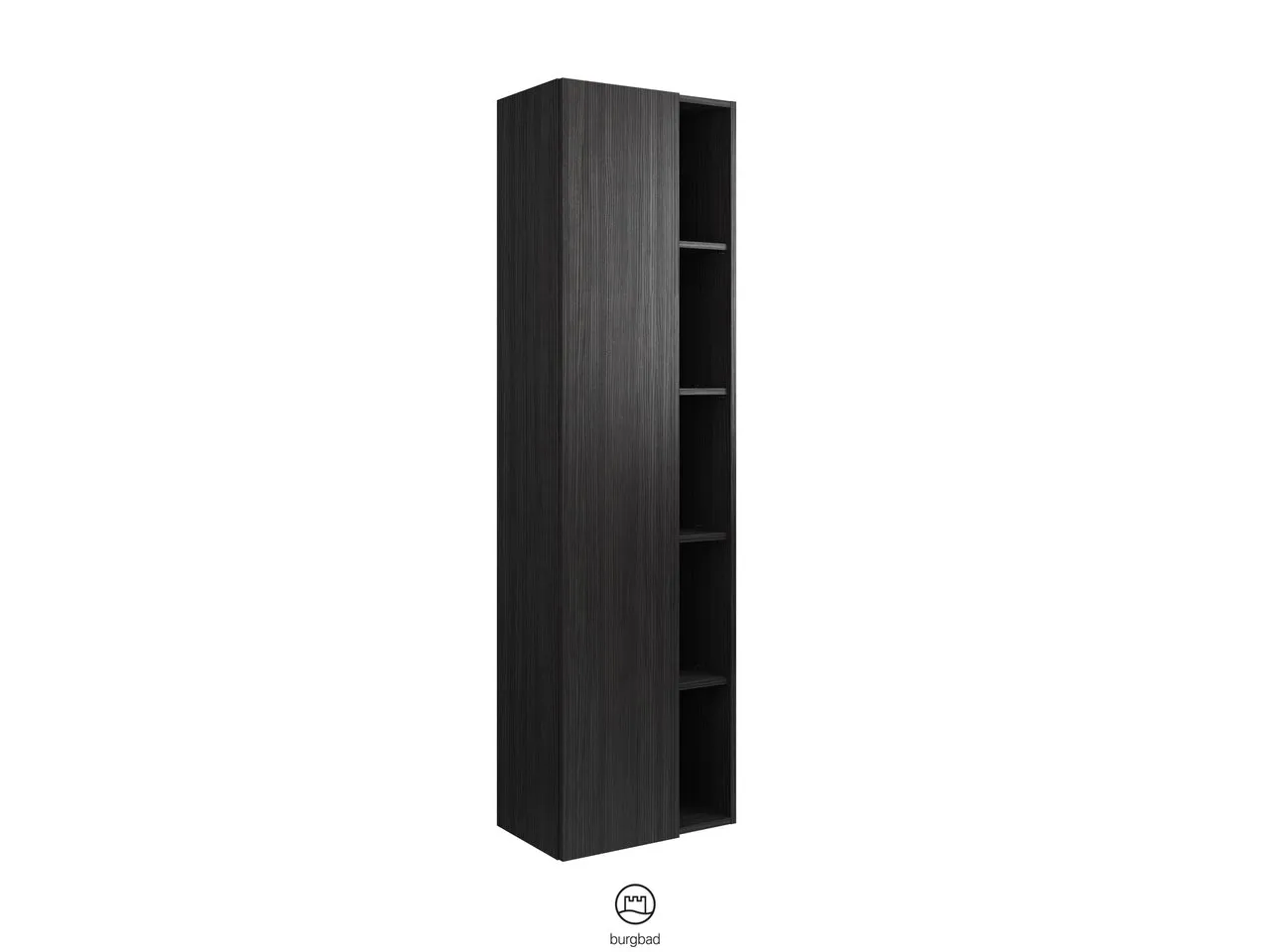 Hochschrank, 1 Tür, wird durch Überstand geöffnet;4 Glaseinlegeböden;1 Regal mit 4 Einlegeböden;1 Mittelseite, Tiefe: 320 mm, Breite: 500 mm, Höhe: 1760 mm