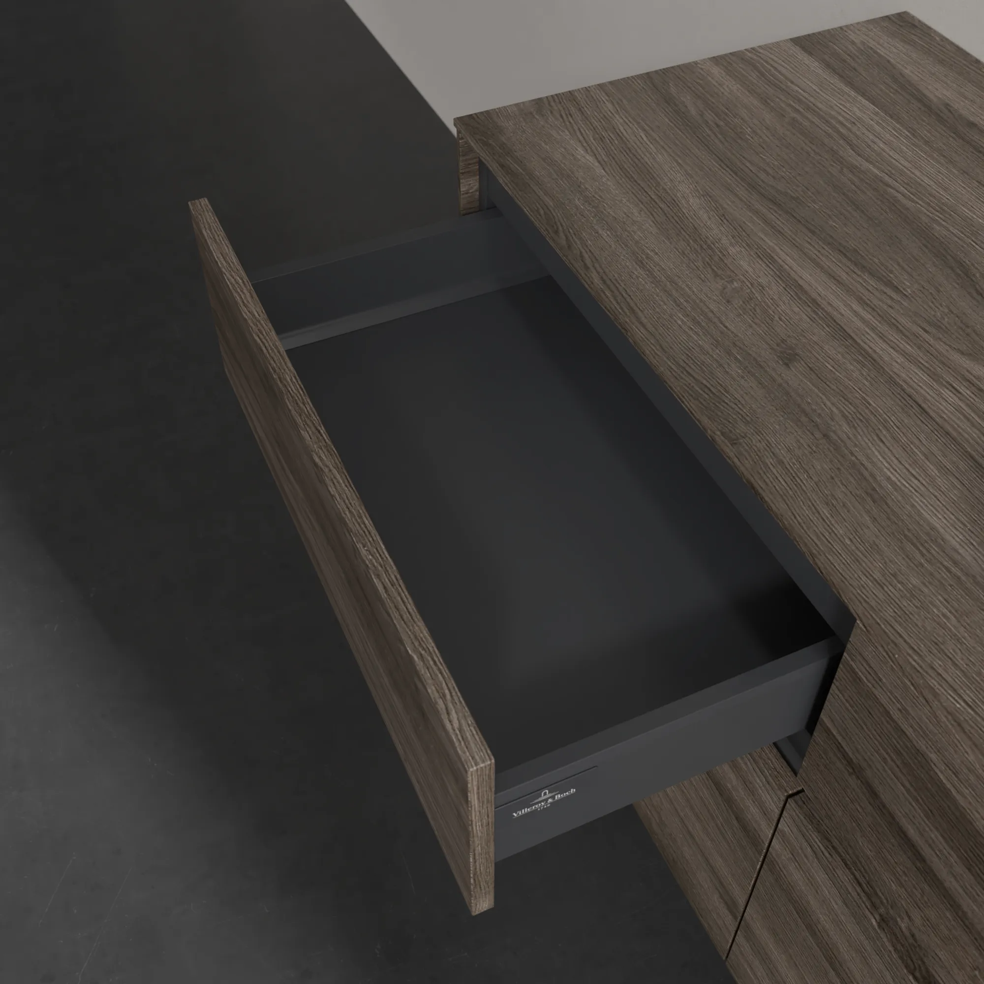 Villeroy & Boch Waschtischunterschrank „Collaro“ 1200 × 548 × 500 mm Stone Oak, für Becken rechts, mit Beleuchtung Villeroy & Boch Waschtischunterschrank „Collaro“ 1200 × 548 × 500 mm Stone Oak, für Becken rechts, mit Beleuchtung