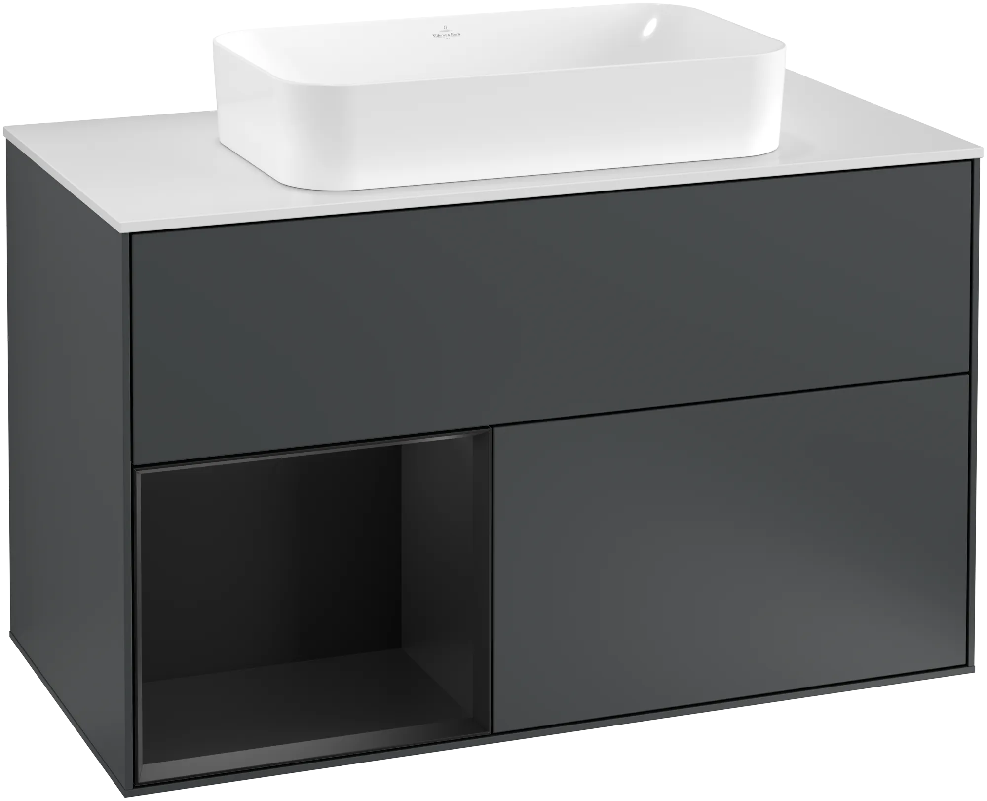 Villeroy & Boch Finion Waschbeckenunterschrank F24, 1000x603x501mm, Midnight Blue Matt Lacquer/Black Matt Lacquer/Glass White Matt