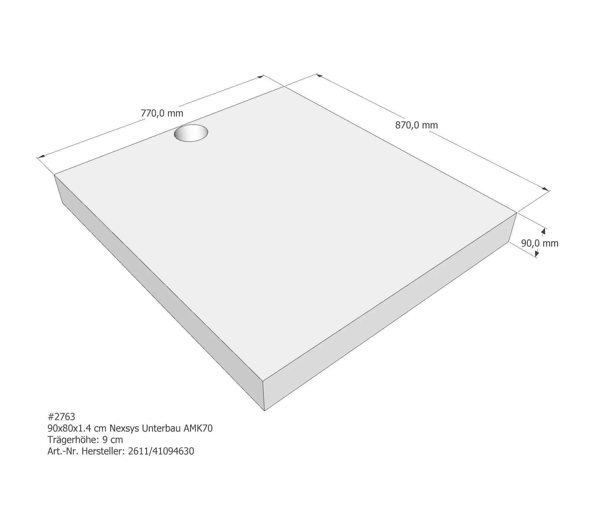 Duschwannenträger passend für Kaldewei Nexsys 90 × 80 × 1,6 cm Breite: 80 cm / Länge: 90 cm