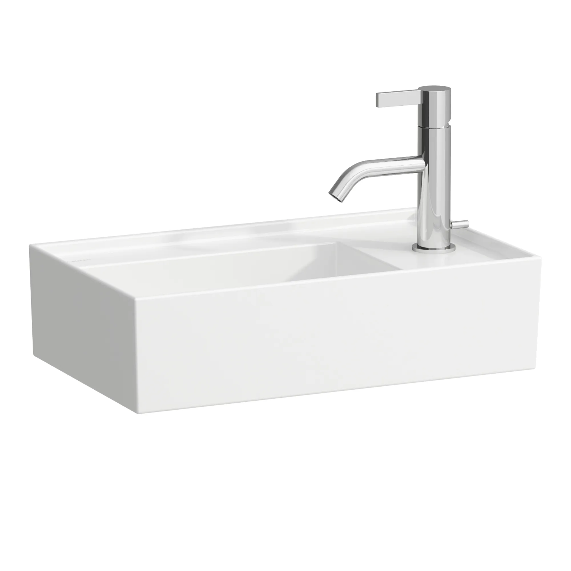 Laufen Handwaschbecken KARTELL Laufen, asymmetrisch, weiß, 460 x 280 x 120 mm, 1-Hahnloch, verdeckter Ablauf, Armaturenbank rechts Laufen Handwaschbecken KARTELL Laufen, asymmetrisch, weiß, 460 x 280 x 120 mm, 1-Hahnloch, verdeckter Ablauf, Armaturenbank rechts
