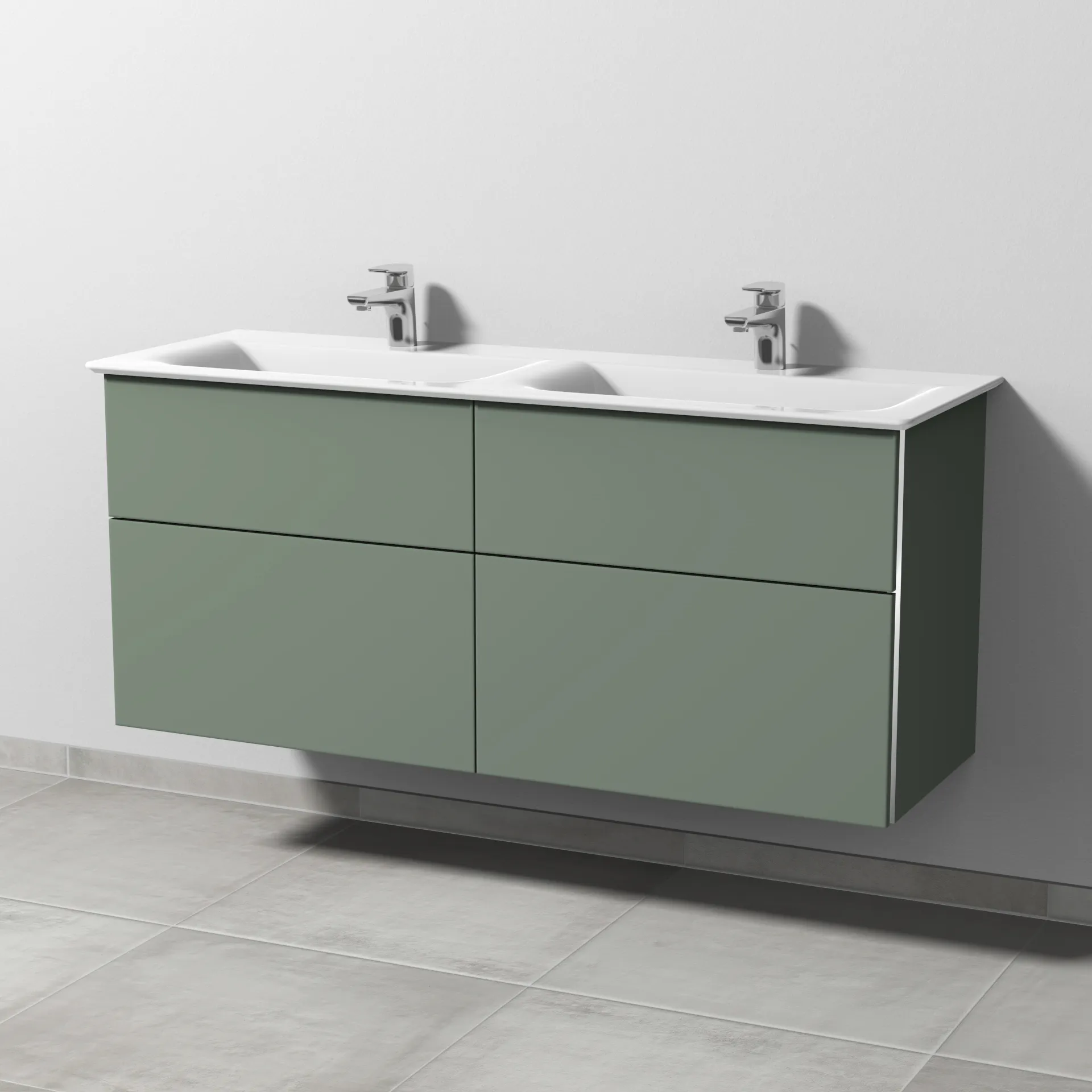 Sanipa Waschtischunterschrank „3way“ passend zu Keramik-Waschtische Connect Air von Ideal Standard 1290 × 585 × 437 mm in Soft-Green, mit