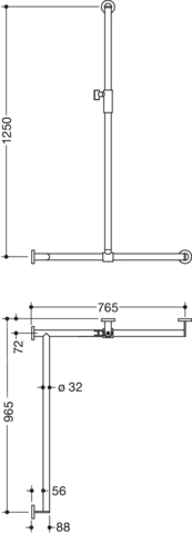 Duschhandlauf mit verschiebbarer Brausehalterstange, Edelstahl, PVD, mit magnetischem Brausehalter, senkrechte Länge 1250 mm, waagerechte Längen 765 mm und 965 mm, D: 32 mm, Ausführung links, in Farbe CK (messing glänzend) Duschhandlauf mit verschiebbarer Brausehalterstange, Edelstahl, PVD, mit magnetischem Brausehalter, senkrechte Länge 1250 mm, waagerechte Längen 765 mm und 965 mm, D: 32 mm, Ausführung links, in Farbe CK (messing glänzend)