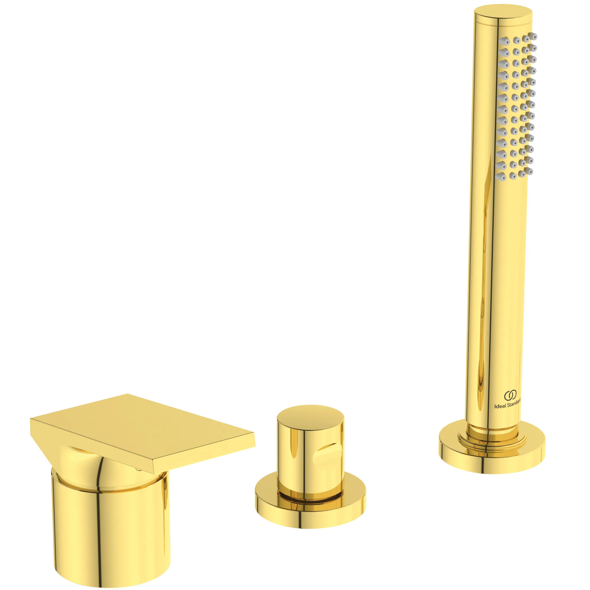 3-Loch-Badearmatur Extra mit Handbrause ohne Wanneneinlauf Brushed Gold