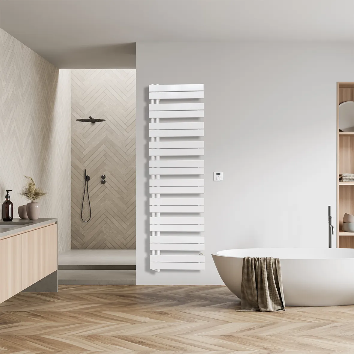 Zehnder Design-Elektroheizkörper „Roda Duo“ 55 × 188,7 cm in Pastel Blue (RAL 5024) Zehnder Design-Elektroheizkörper „Roda Duo“ 55 × 188,7 cm in Pastel Blue (RAL 5024)