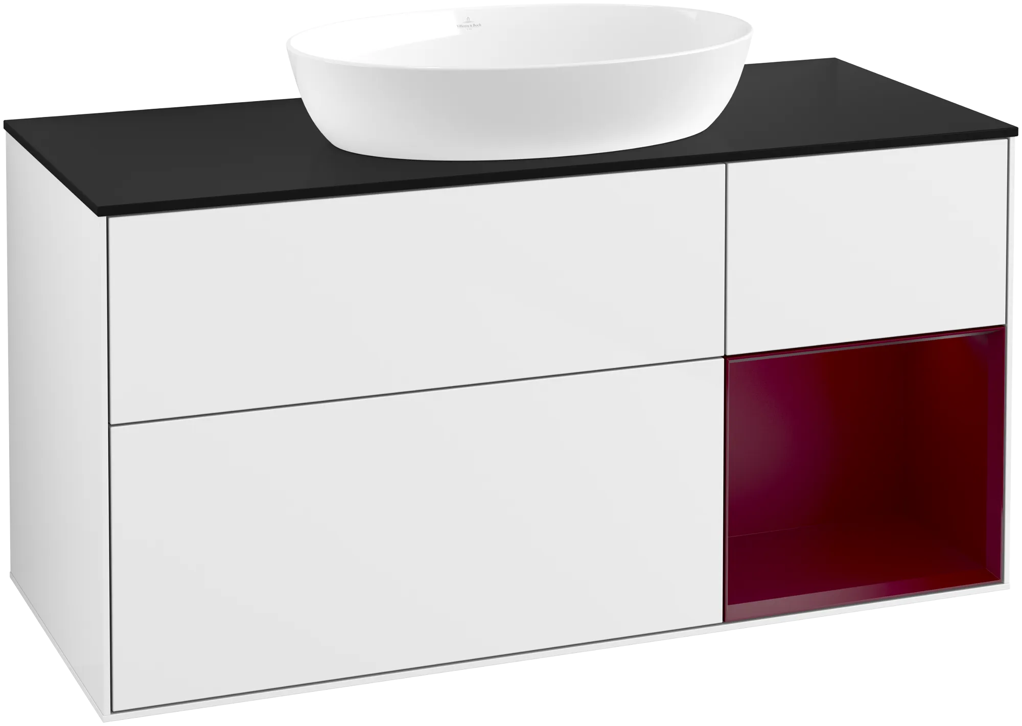 Villeroy & Boch Finion FA7 Waschbeckenunterschrank 1200x603x501mm Glossy White Lacquer / Peony Matt Lacquer / Glass Black Matt