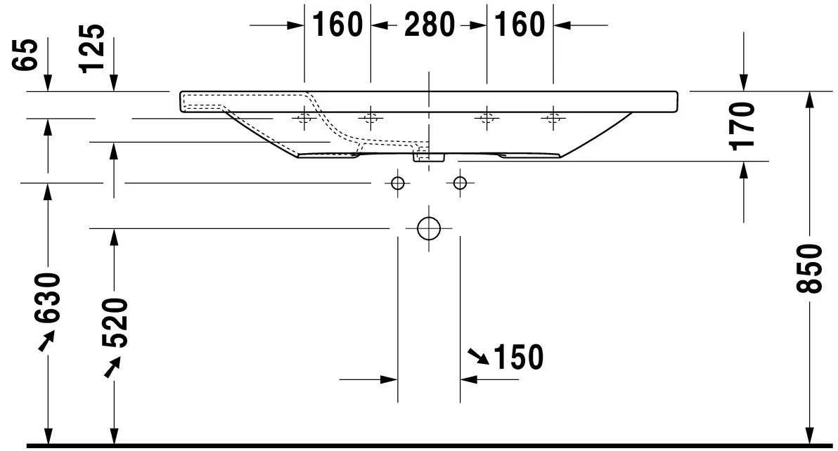 Wandwaschtisch „DuraStyle“, mit Überlauf, Hahnlochposition mittig Wandwaschtisch „DuraStyle“, mit Überlauf, Hahnlochposition mittig
