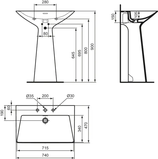 Waschbecken „Tipo-Z“ 74 × 47 × 90 cm, Hahnlochposition mittig in Schwarz Matt Waschbecken „Tipo-Z“ 74 × 47 × 90 cm, Hahnlochposition mittig in Schwarz Matt