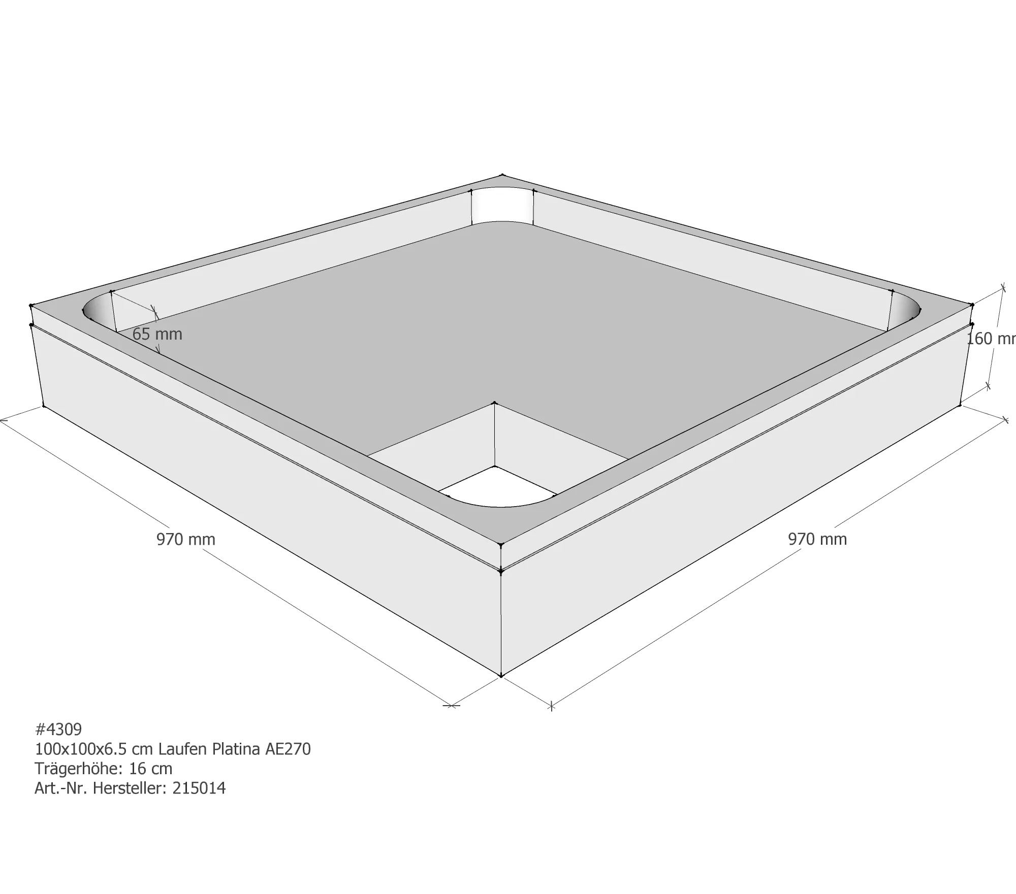 Duschwannenträger passend für Laufen Platina 100 × 100 × 6,5 cm Duschwannenträger passend für Laufen Platina 100 × 100 × 6,5 cm