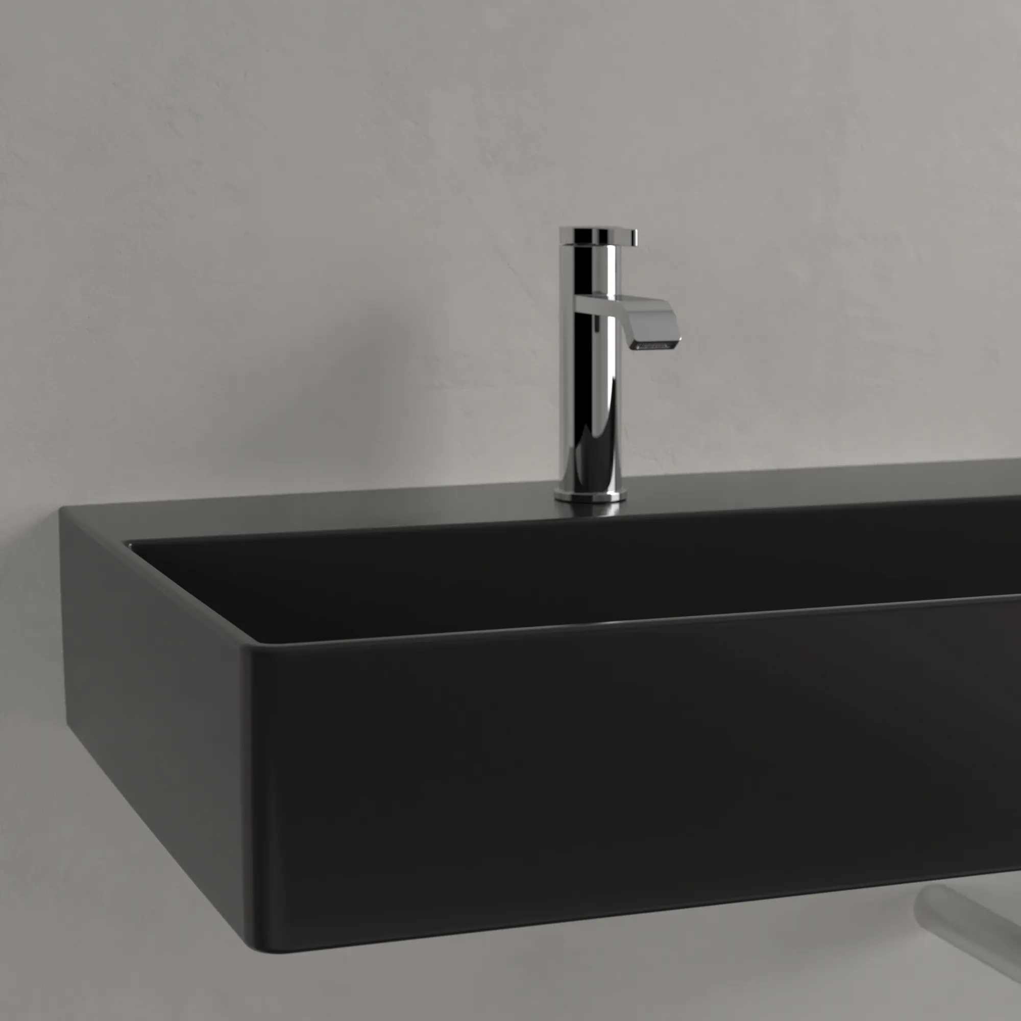 Villeroy & Boch Wandwaschbecken Memento 2.0 Pure Black CeramicPlus 1200x470x150mm TitanCeram, matt, 2x 1-Loch Armaturen, Wandmontage