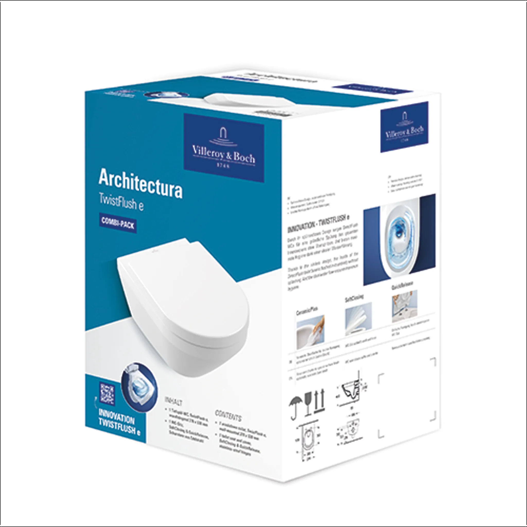 Wand-Tiefspül-WC Combi-Pack TwistFlush „Architectura“ 37 × 35,5 × 53 cm in Weiß Alpin, Befestigung sichtbar, ohne Spülrand