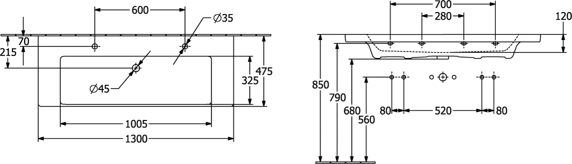 Villeroy & Boch Subway 3.0 Schrankwaschtisch TitanCeram 1300x475mm Rechteck 2HL. Weiß Alpin Villeroy & Boch Subway 3.0 Schrankwaschtisch TitanCeram 1300x475mm Rechteck 2HL. Weiß Alpin