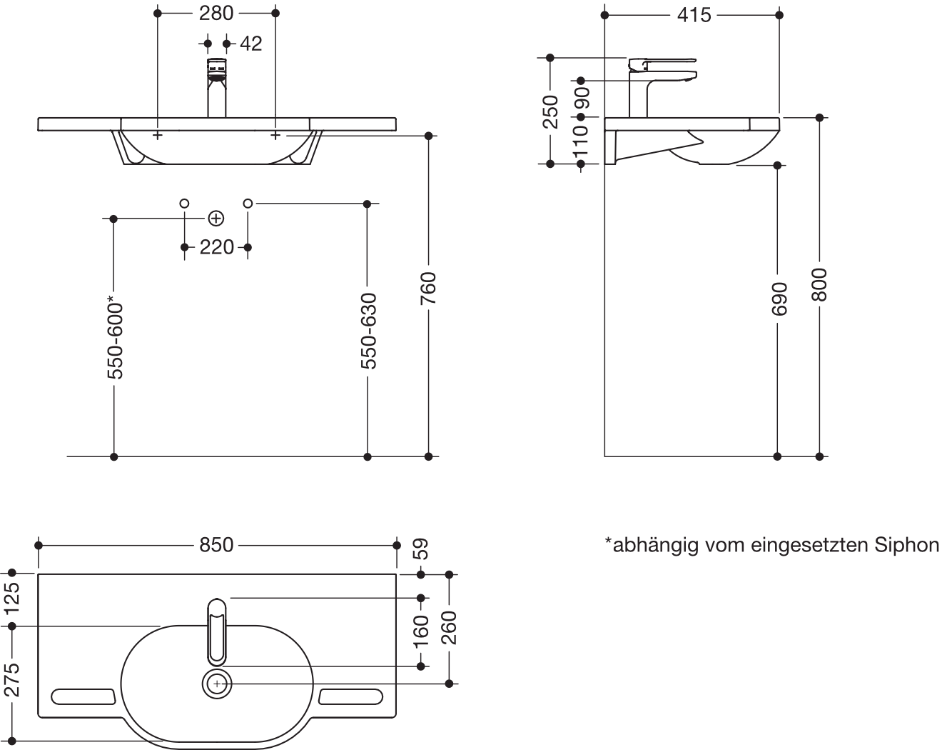 Set-Waschtisch und Armatur 85 × 41,5 × 11 cm