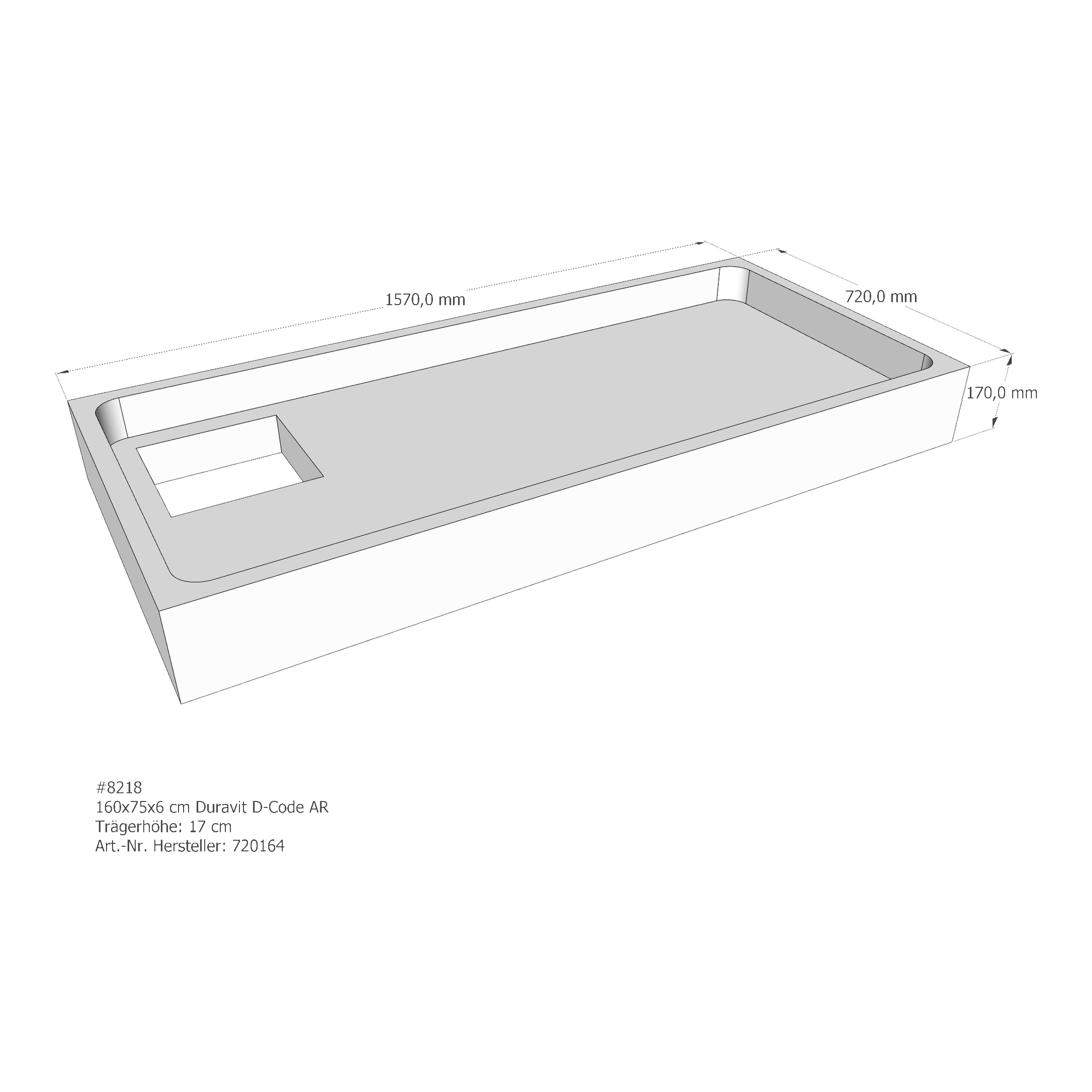 Duschwannenträger für Duravit D-Code 160 × 75 × 6 cm Breite: 75 cm / Länge: 160 cm Duschwannenträger für Duravit D-Code 160 × 75 × 6 cm Breite: 75 cm / Länge: 160 cm