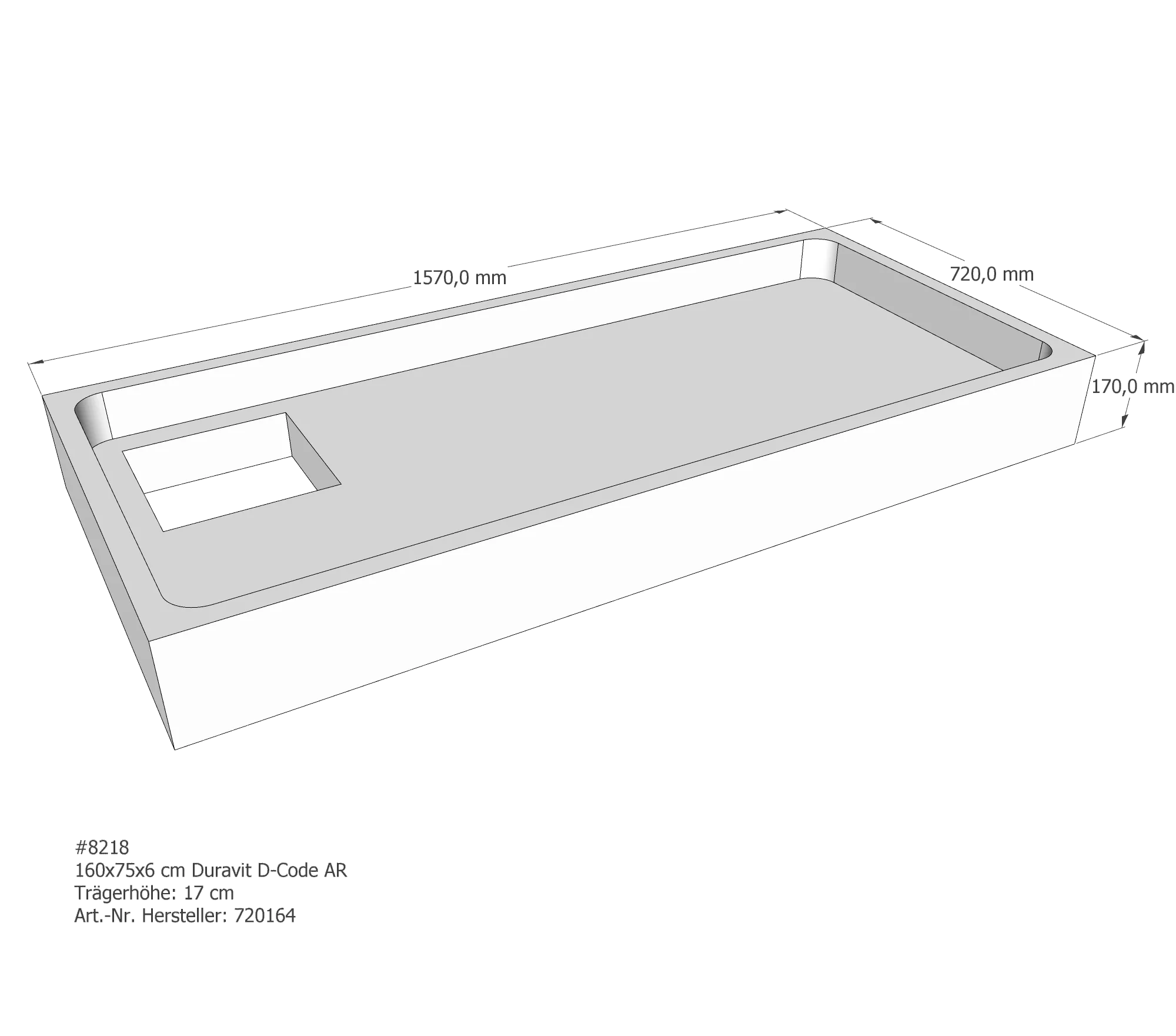 Duschwannenträger für Duravit D-Code 160 × 75 × 6 cm Breite: 75 cm / Länge: 160 cm Duschwannenträger für Duravit D-Code 160 × 75 × 6 cm Breite: 75 cm / Länge: 160 cm