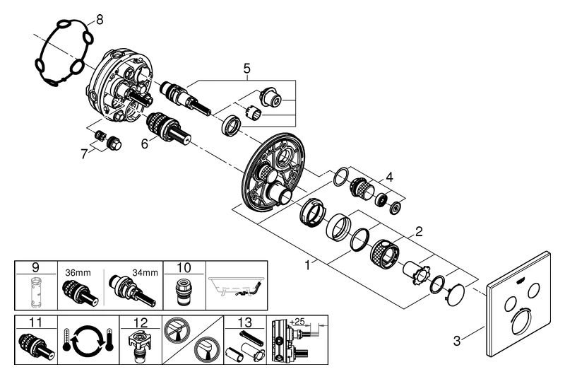 Grohe Grohtherm SmartControl Thermostat 29124, Unterputz-Thermostat mit 2 Absperrventilen, Fertigmontageset für Rapido SmartBox, Wandrosette eckig, supersteel Grohe Grohtherm SmartControl Thermostat 29124, Unterputz-Thermostat mit 2 Absperrventilen, Fertigmontageset für Rapido SmartBox, Wandrosette eckig, supersteel