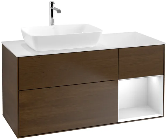 Villeroy & Boch Waschtischunterschrank „Finion“ für Schrankwaschtisch 1200 × 603 × 501 mm Walnut Veneer, für Becken links, mit Hahnlochbohrung Villeroy & Boch Waschtischunterschrank „Finion“ für Schrankwaschtisch 1200 × 603 × 501 mm Walnut Veneer, für Becken links, mit Hahnlochbohrung